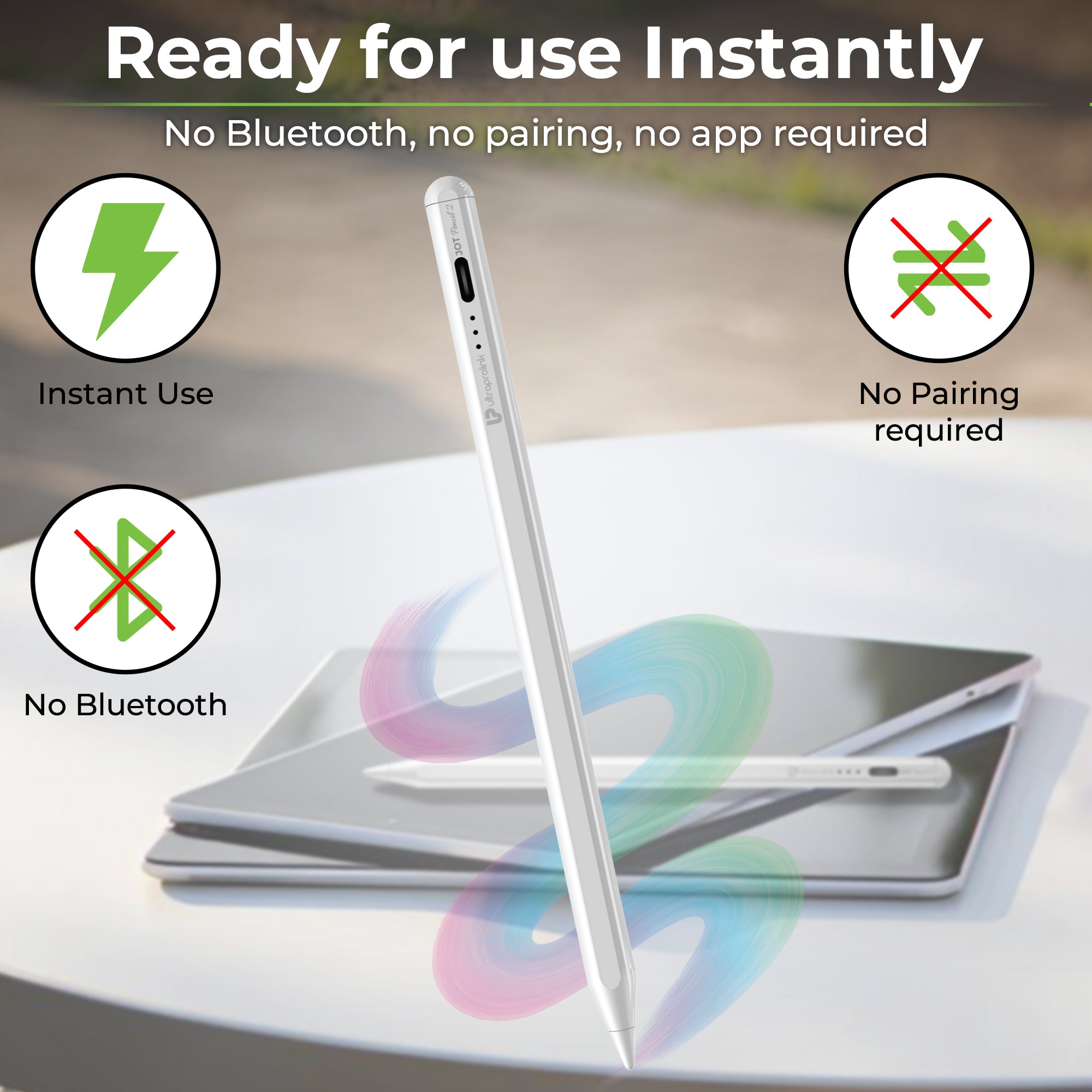 JOT Pencil Stylus Pen For Ipad, Android Tablets & Mobiles| Palm Rejection For Ipad| Magnetic|10Hr Use|Fast Charging|For Ios & Android Touchscreens|Led Indicator|3 Nibs,White UM1238