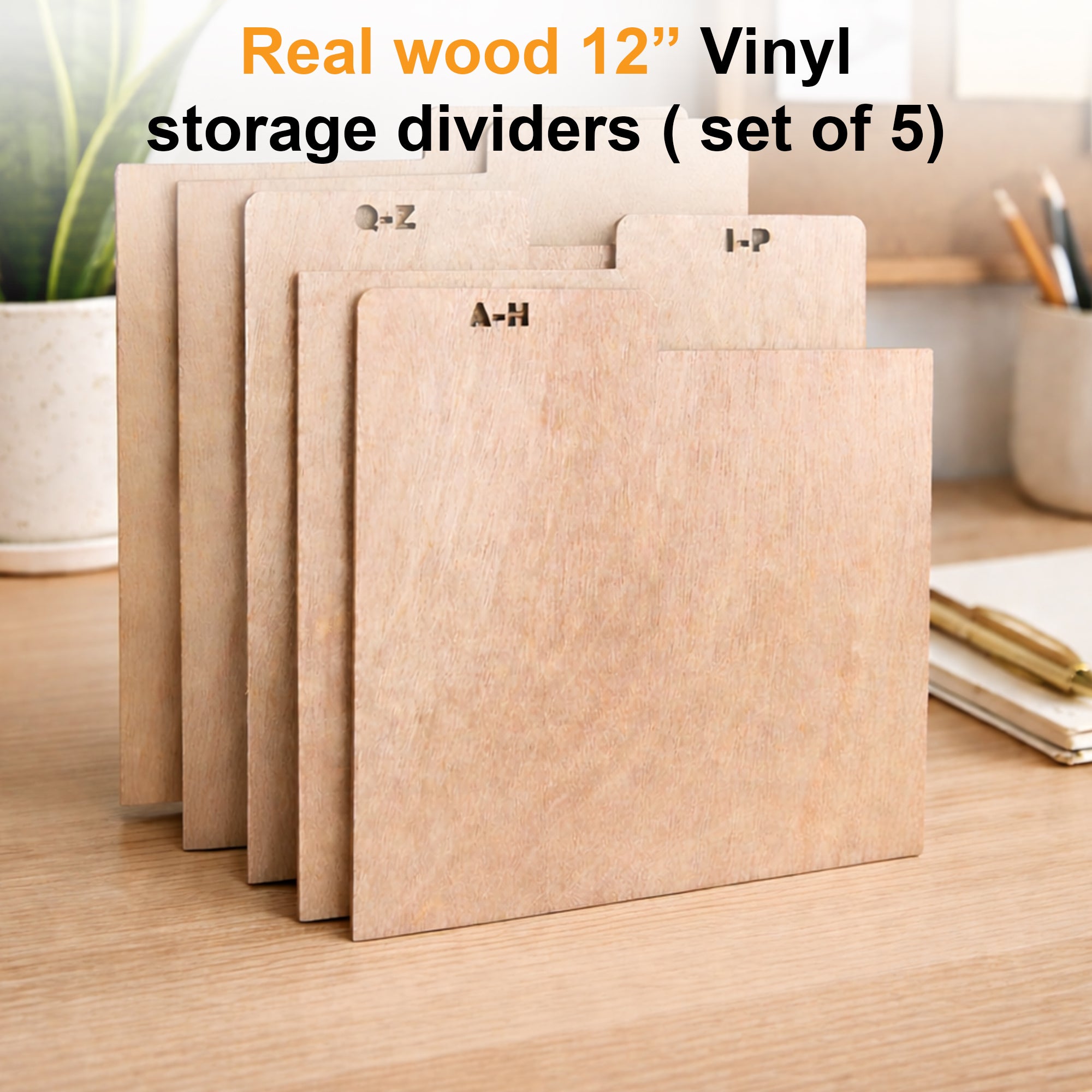 Alphabetical wooden record dividers for vinyl organization 5 pcs
