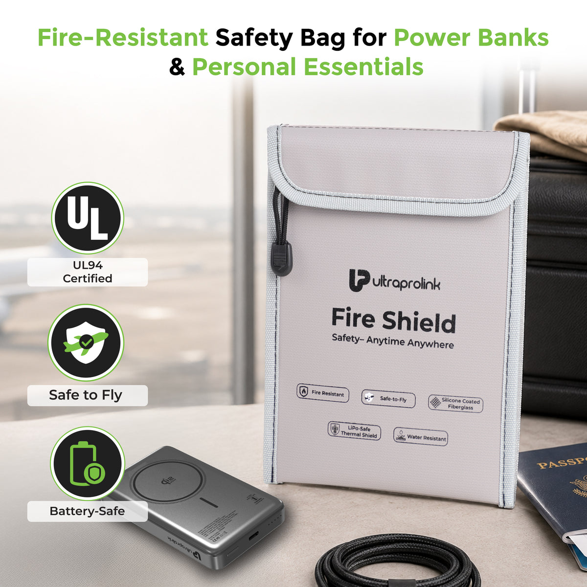 FireShield | Fire-Resistant Safety Bag for Storage Power Banks and Lithium Batteries | UM1288