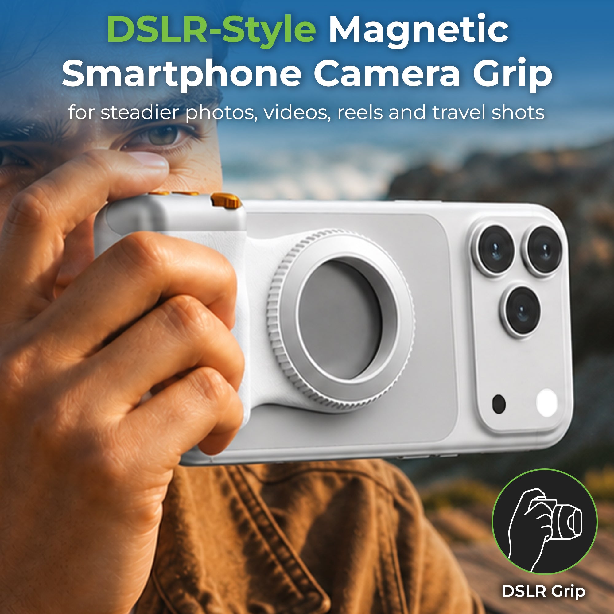 Snap-Z Grip | Magnetic Phone Camera Grip with Detachable Bluetooth Shutter & zoom control | UM1273