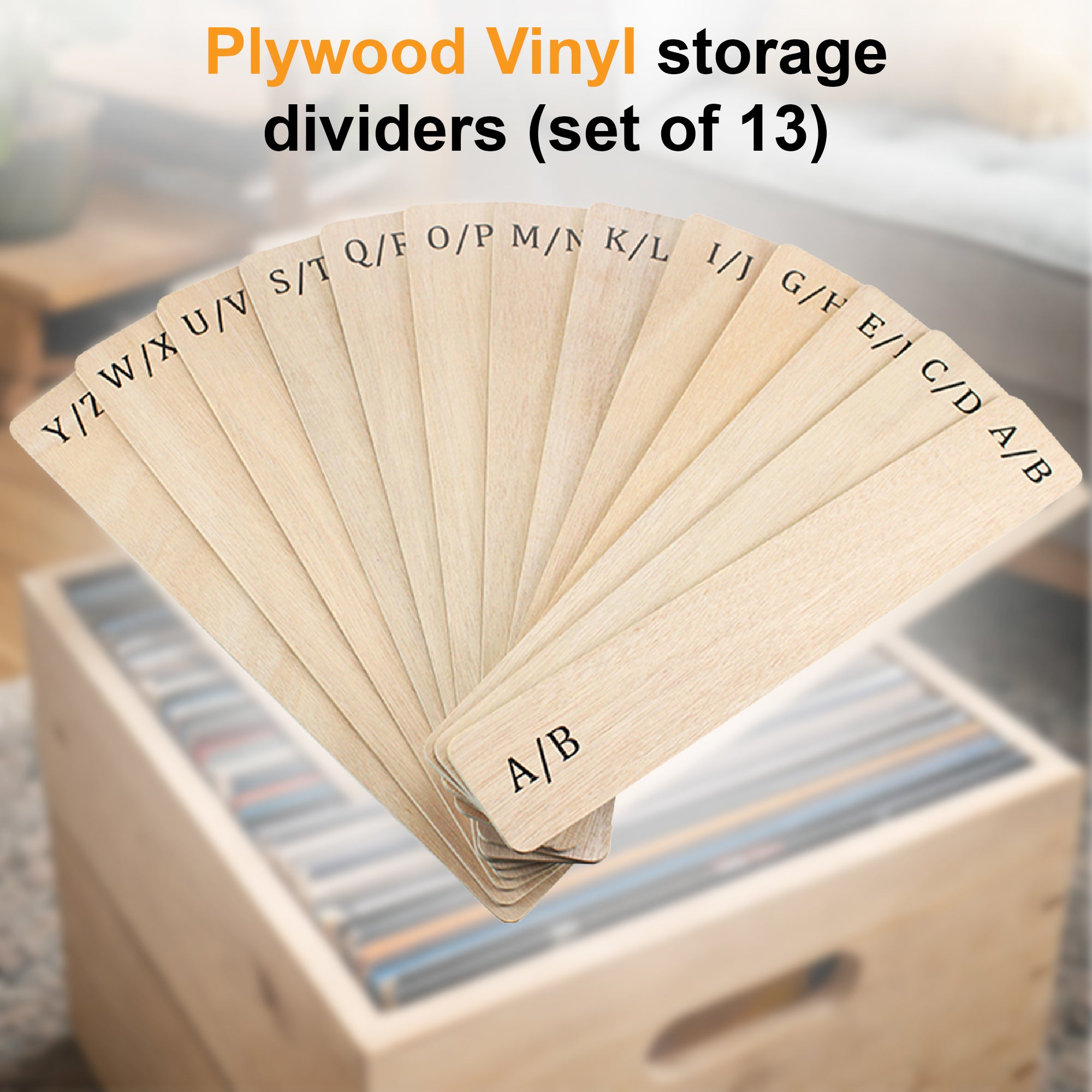 Alphabetical wooden vinyl record dividers 13 piece set for easy organization