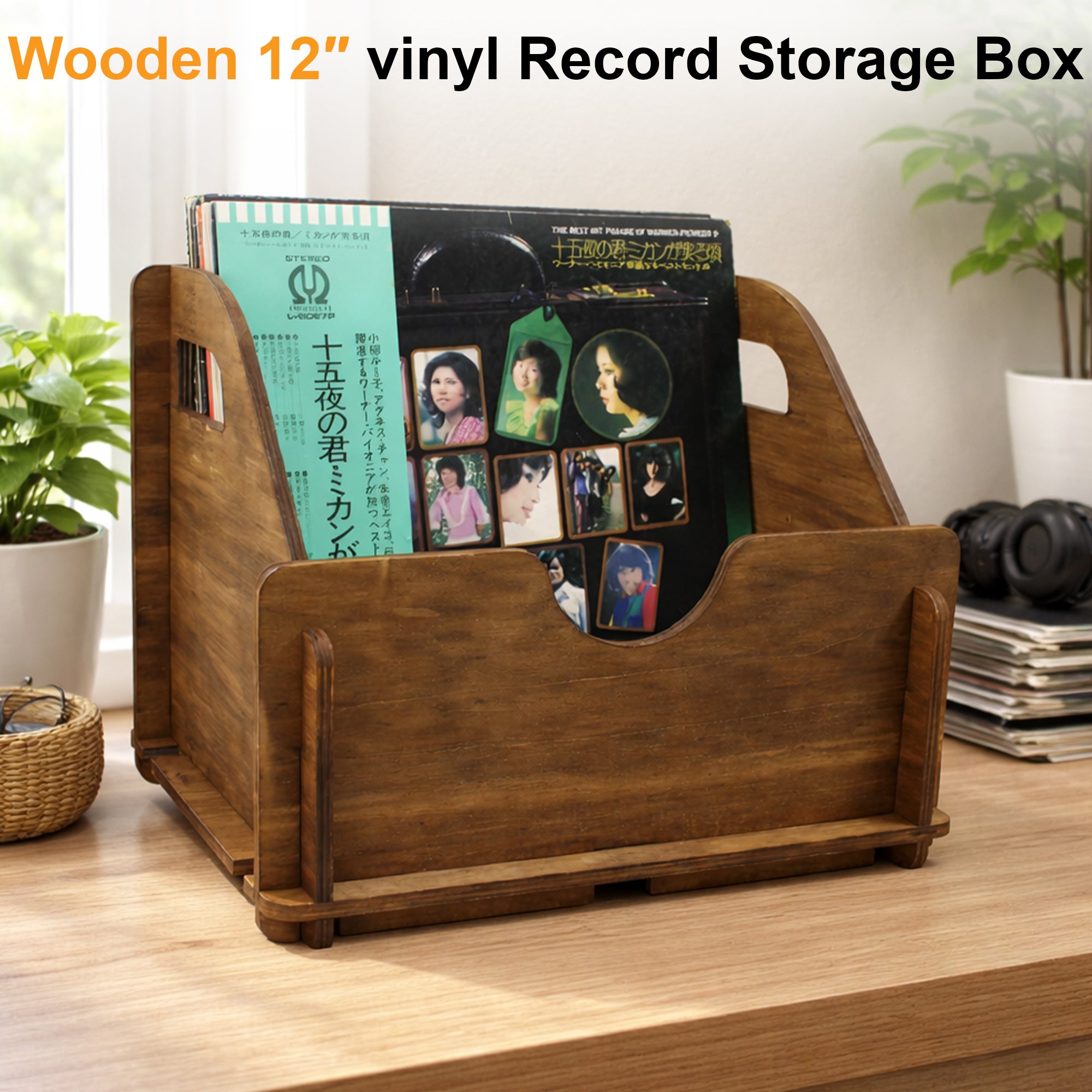 Wooden vinyl record storage box DIY case for LP collection GK1258BWN