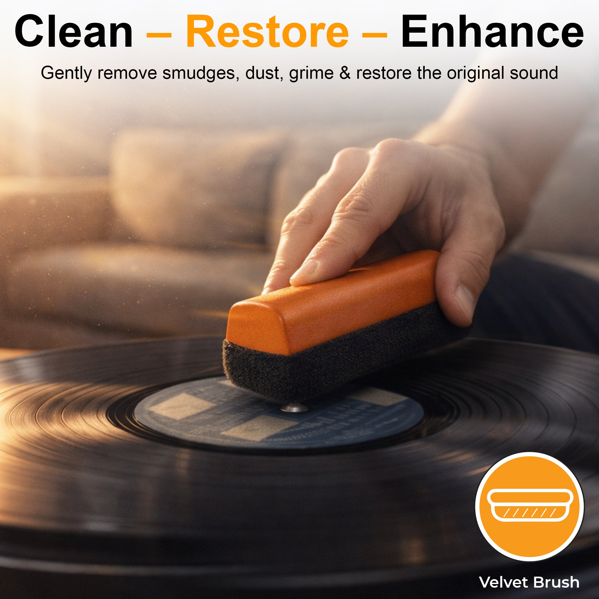 Vinyl Records Care Kit - Vevet brush with wooden handle, 50ml cleaning solution, stylus brushes & carry pouch GK1250