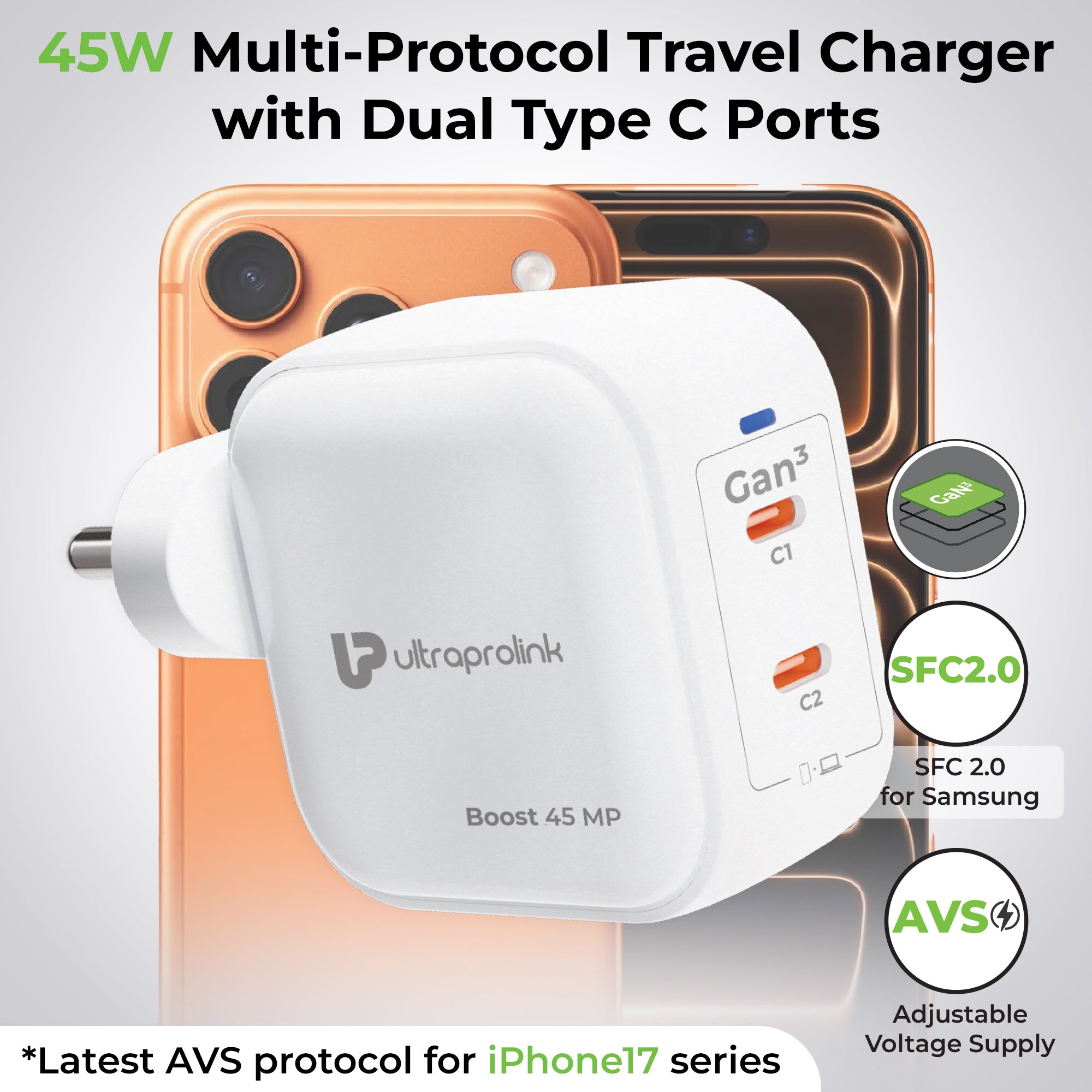 Boost 45 MP | Boost 45W GaN Charger Multi-protocol with 1m Type C cable | UM1342