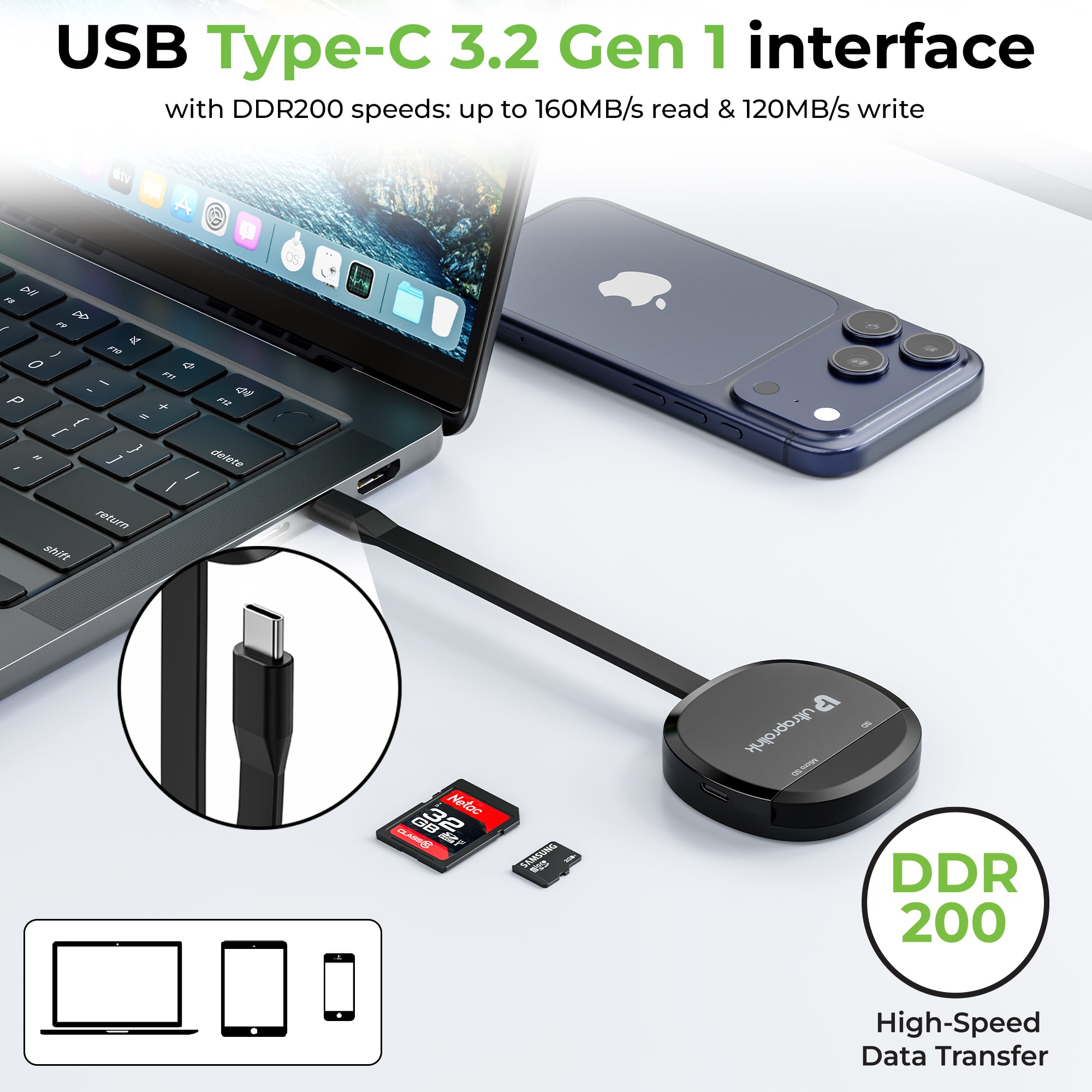 Mag-Vault | Mag-Safe Magnetic SD & microSD Card Reader with 100W PD Pass-Through | UM1271