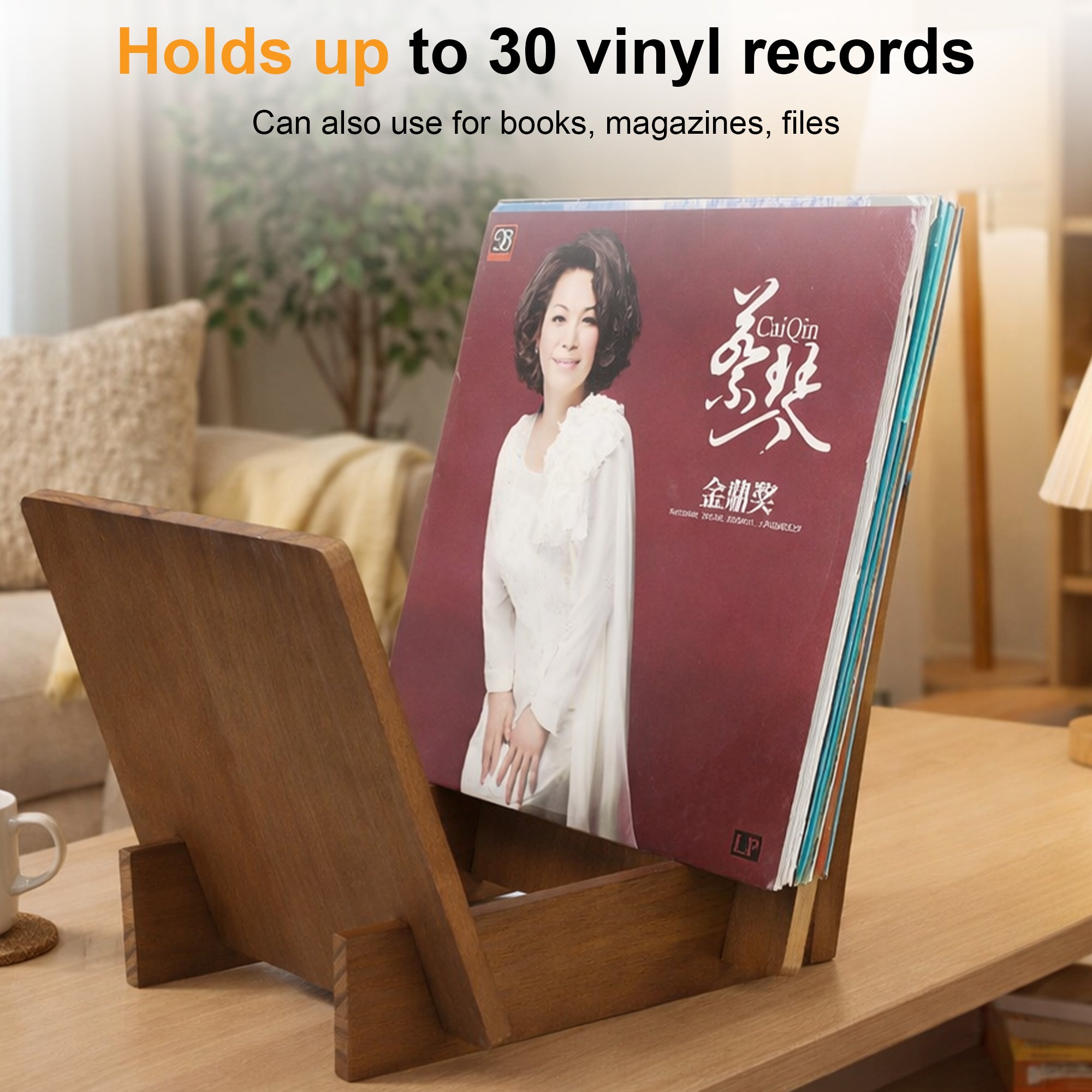 Self-Assemble Paulownia Wooden Record Desktop Stand (Holds 20-30 LPs) GK1253BWN