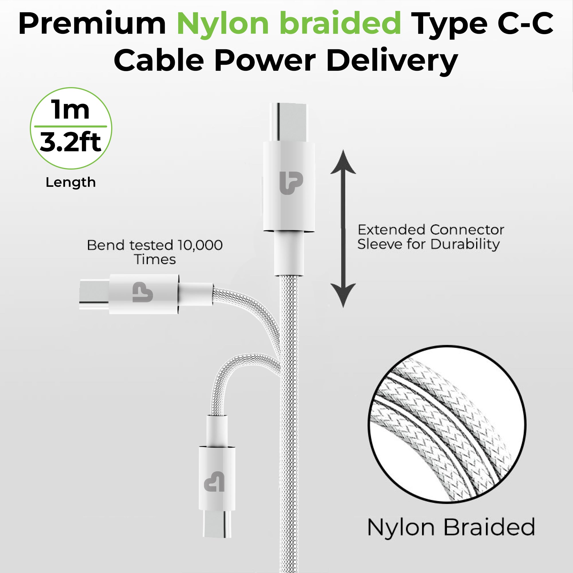 Zap+ 65 USB-C to USB-C 65W Power Delivery 3.1 Cable UL1228WHT-0100