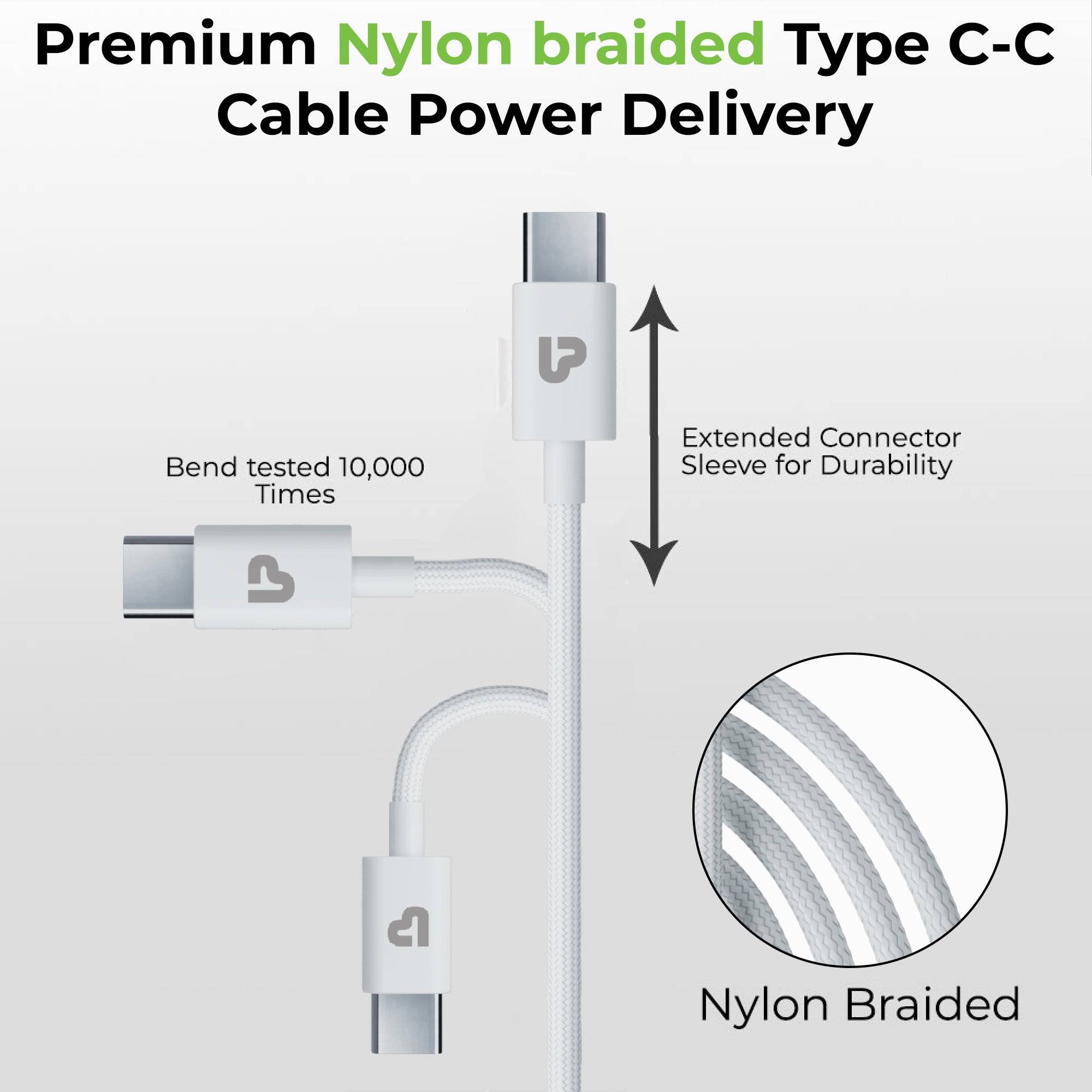 UltraProlink | Zap+ 100W USB C-C PD3.1 Cable with E-Mark | UL1228WHT-0200