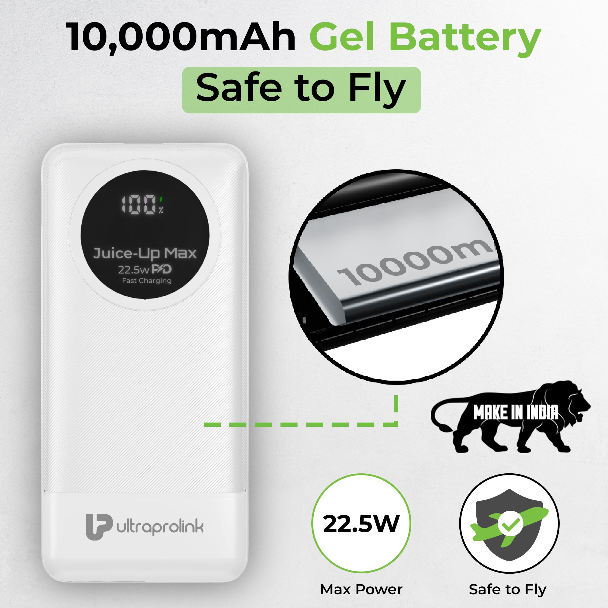 Juice-Up Max | 10000mah | Slim & compact Power Bank with Type C & iPhone Cable | UM1330