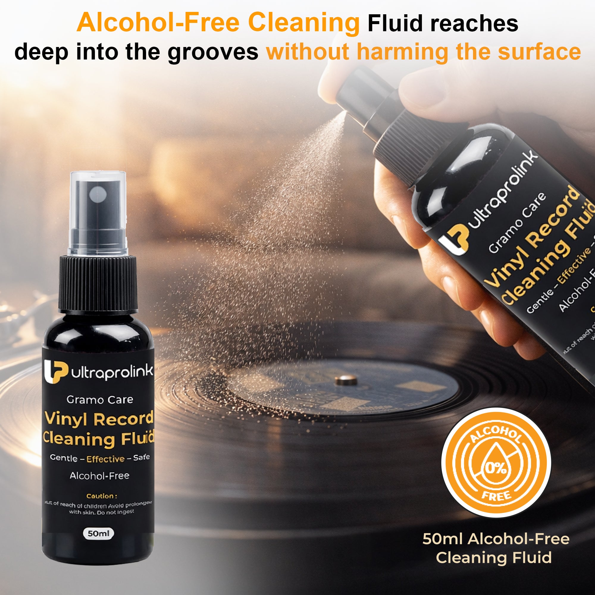 Vinyl Records Care Kit - Vevet brush with wooden handle, 50ml cleaning solution, stylus brushes & carry pouch GK1250