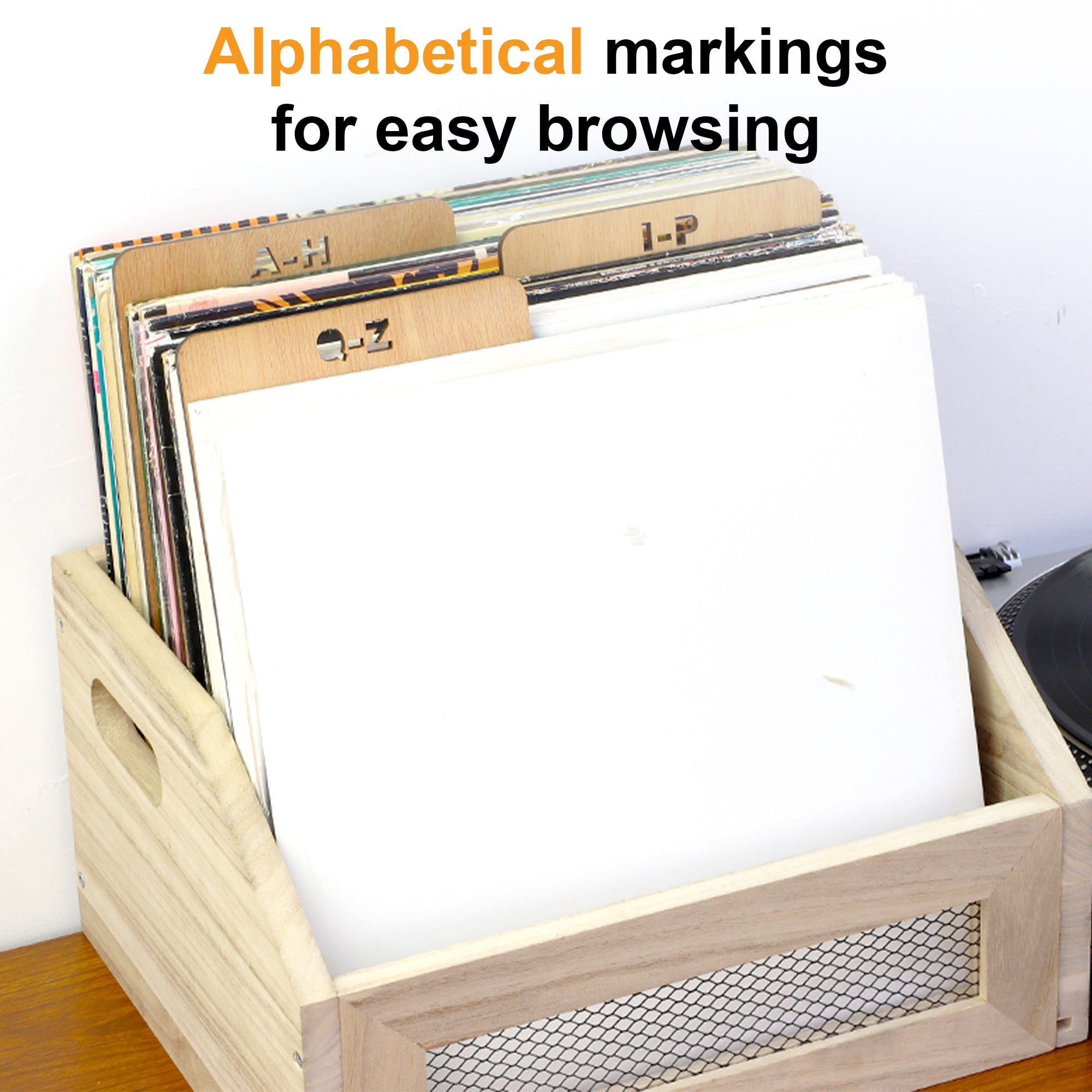 Wooden vinyl record divider set with A-Z labels GK1255