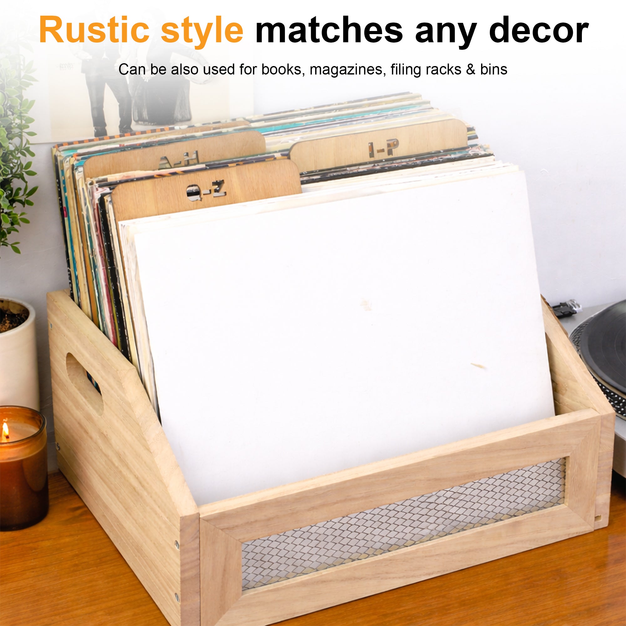 Record storage wooden dividers with alphabet tabs set of 5