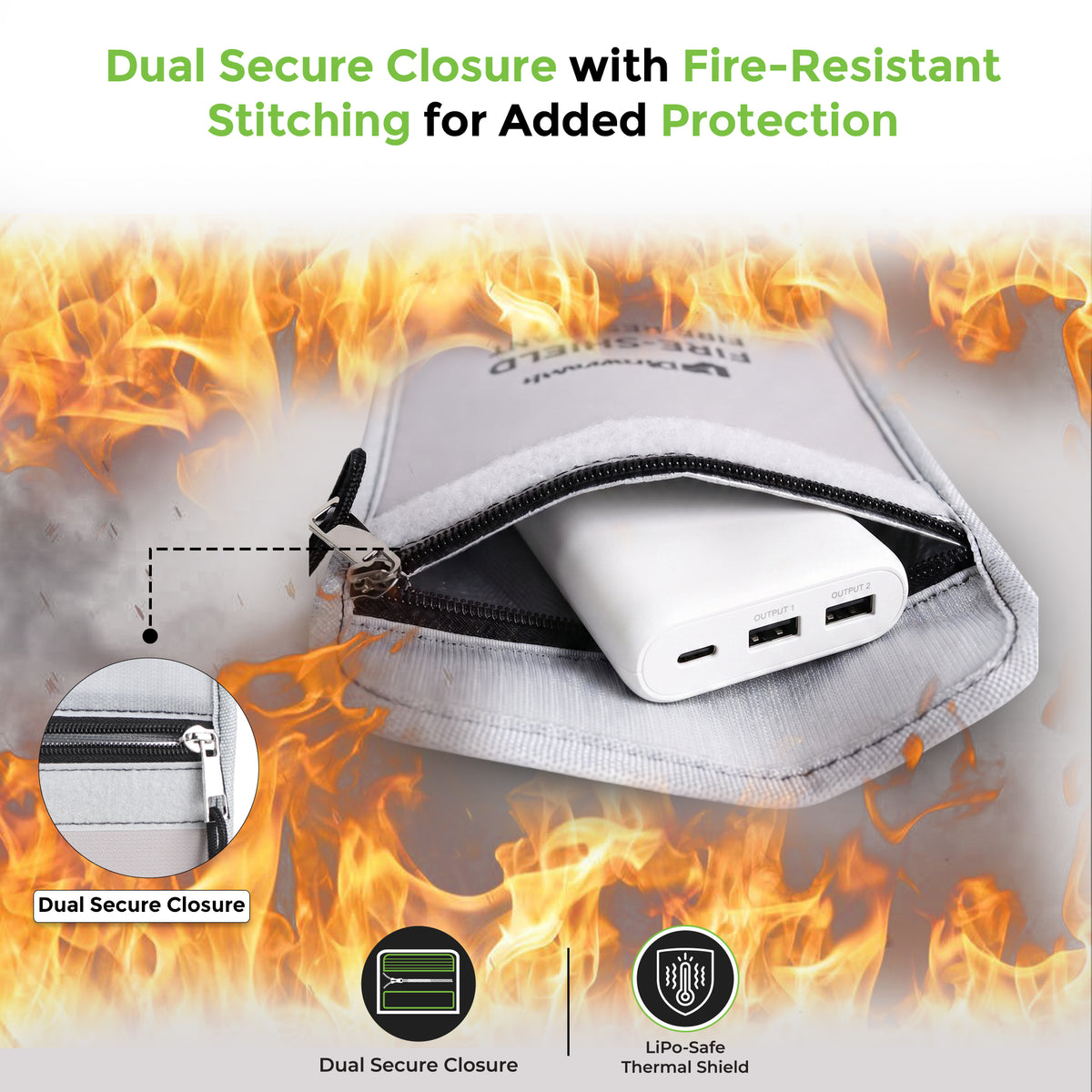 FireShield | Fire-Resistant Safety Bag for Storage Power Banks and Lithium Batteries | UM1288