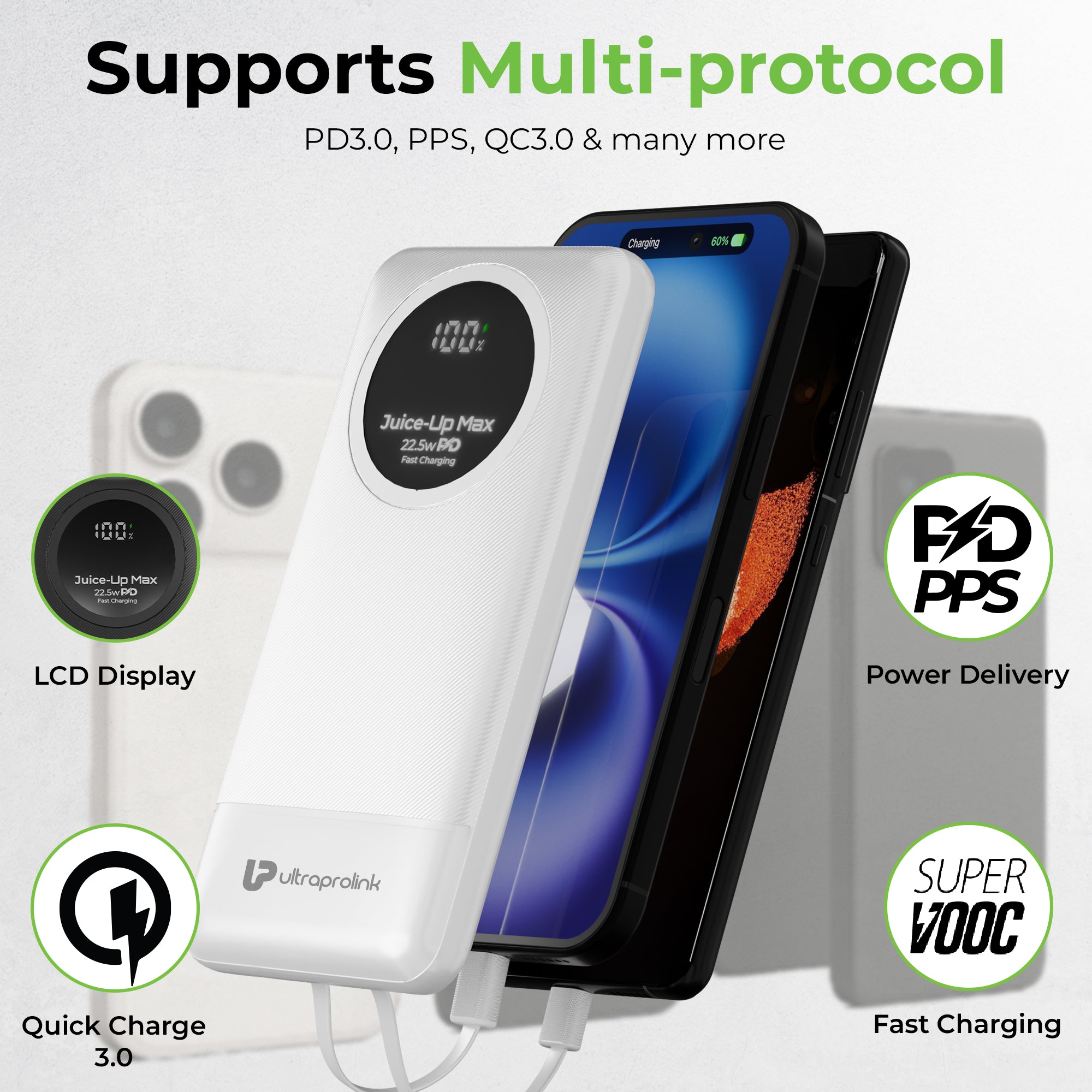 Juice-Up Max | 10000mah | Slim & compact Power Bank with Type C & iPhone Cable | UM1330