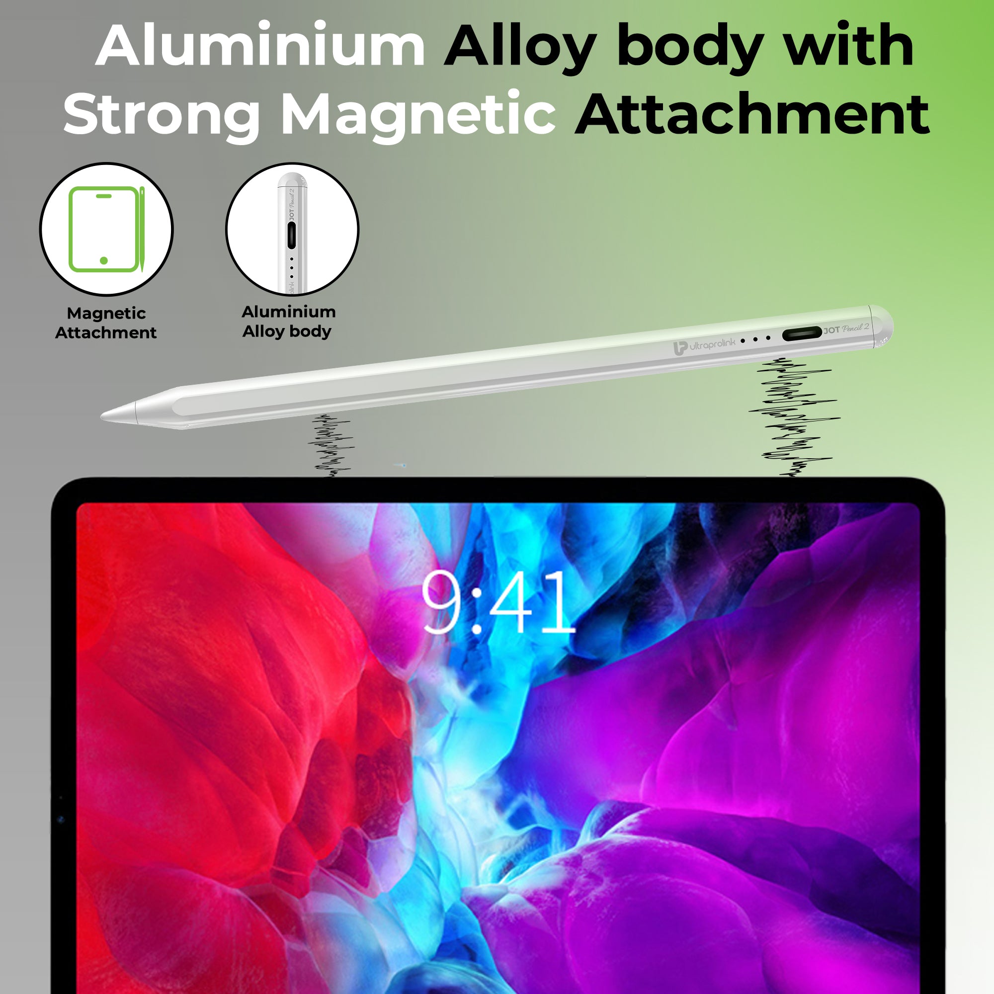 JOT Pencil Stylus Pen For Ipad, Android Tablets & Mobiles| Palm Rejection For Ipad| Magnetic|10Hr Use|Fast Charging|For Ios & Android Touchscreens|Led Indicator|3 Nibs,White UM1238