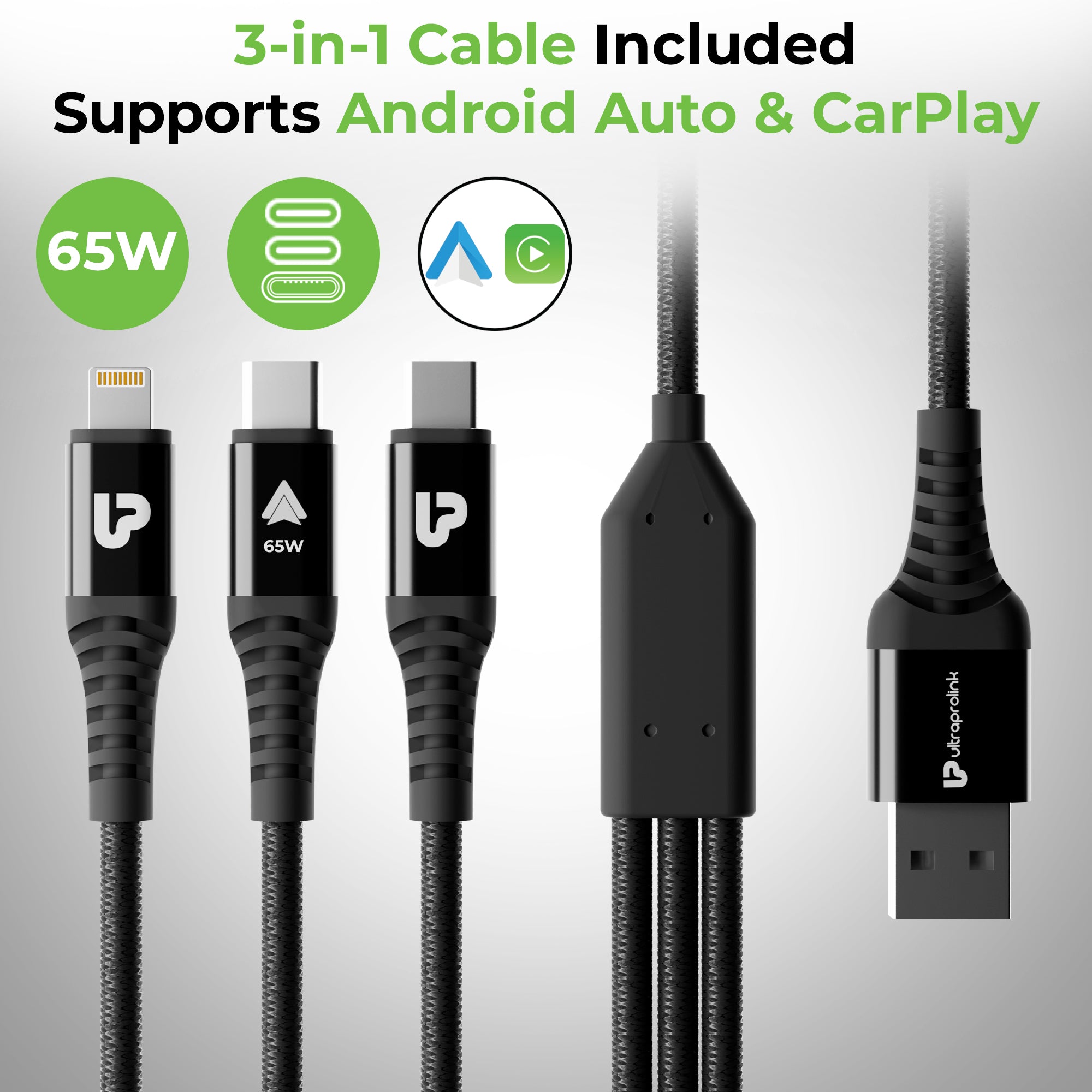 Mach Trio-Link | 51W Dual Port Fast Car Charger with 3-in-1 Cable | UM1270