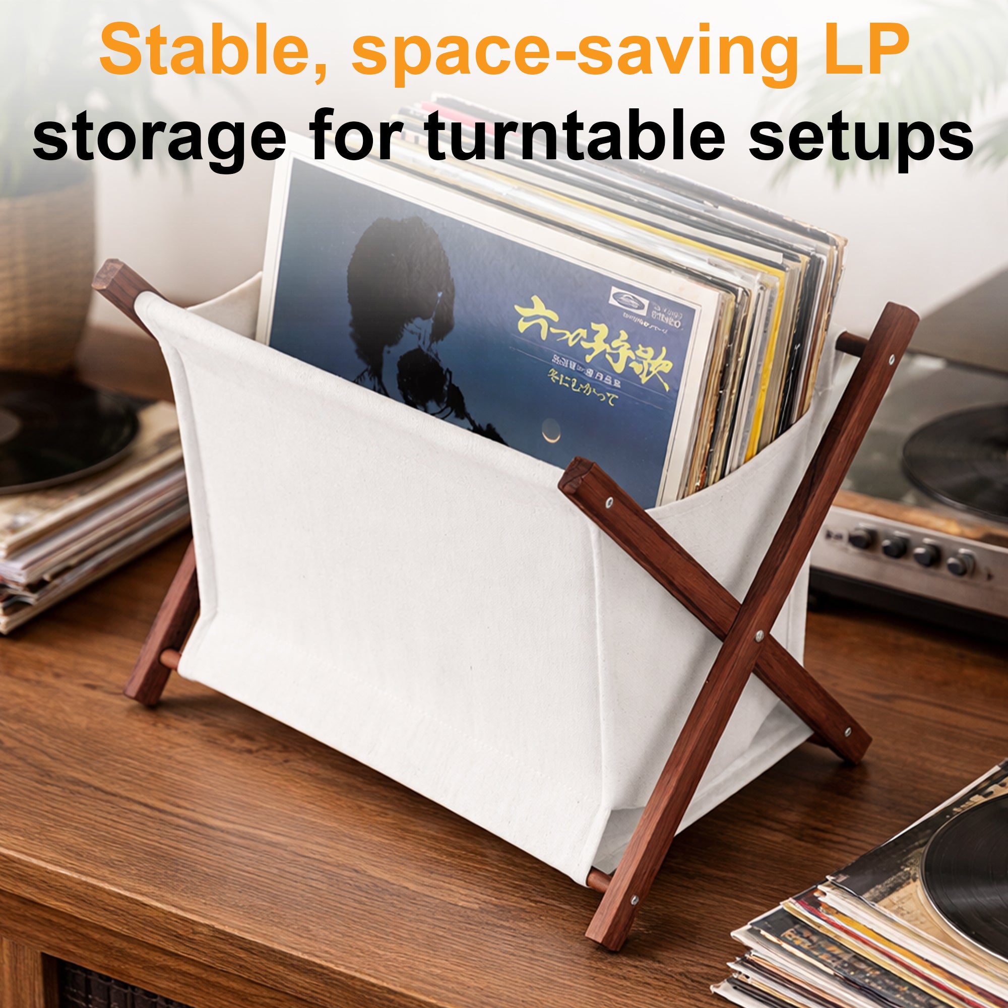 12" Vinyl Records Folding Canvas & Wood holder for 30 LPs GK1261
