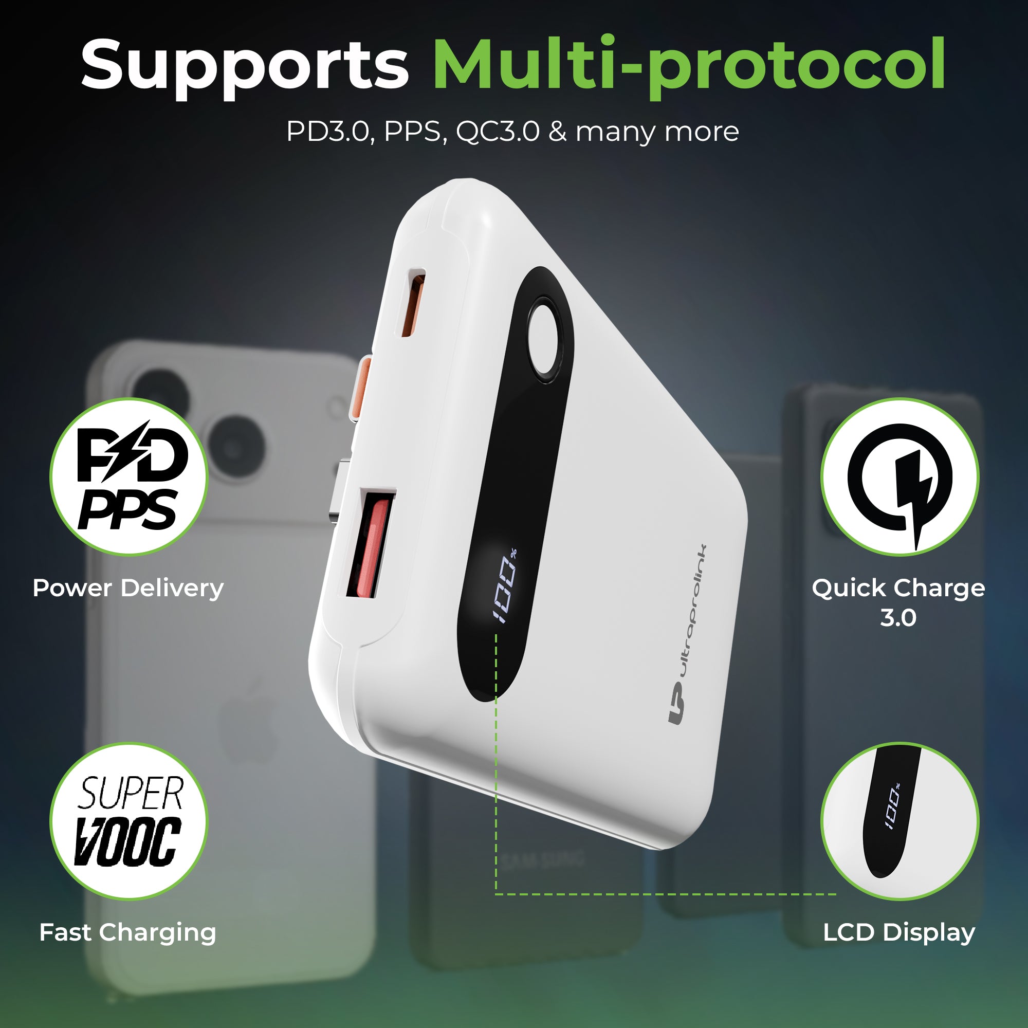 Compact fast charging power bank for iPhone and USB C devices