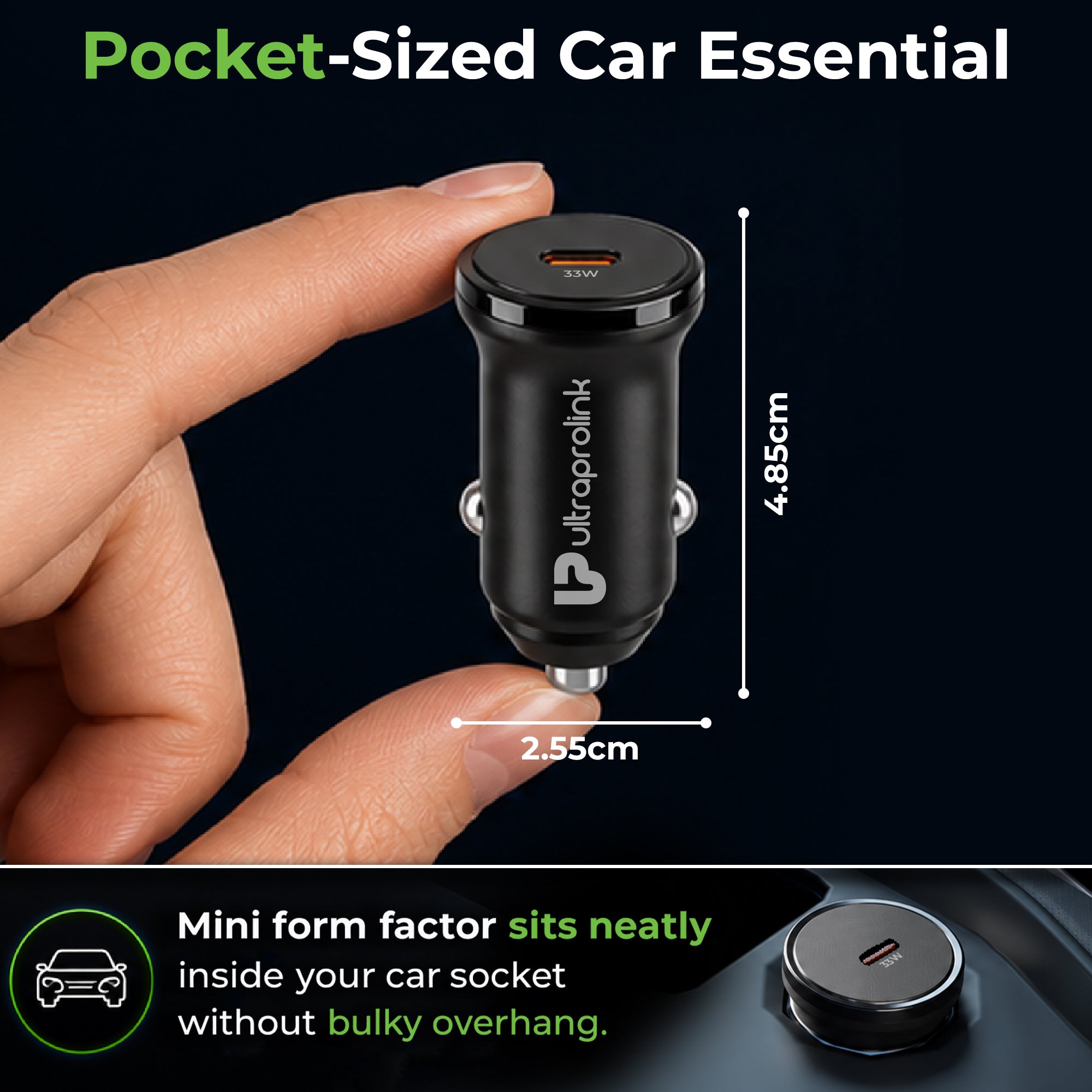 Mach 33 | Multi-Protocol Fast Car charger | 33W PD-PPS USB-C | UM1274