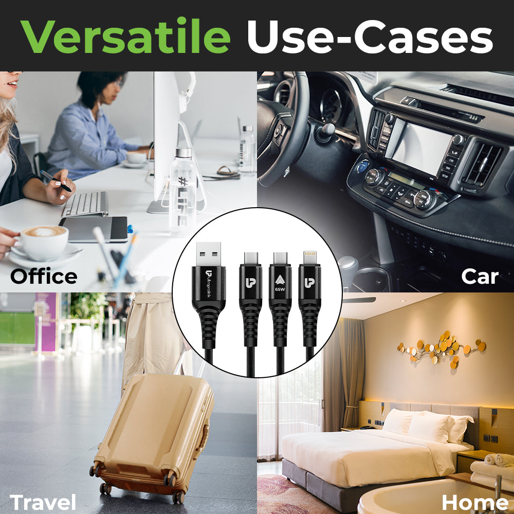 TrioLink 65 3 in 1 Braided Fast Charging Cable with Car Play UL1236