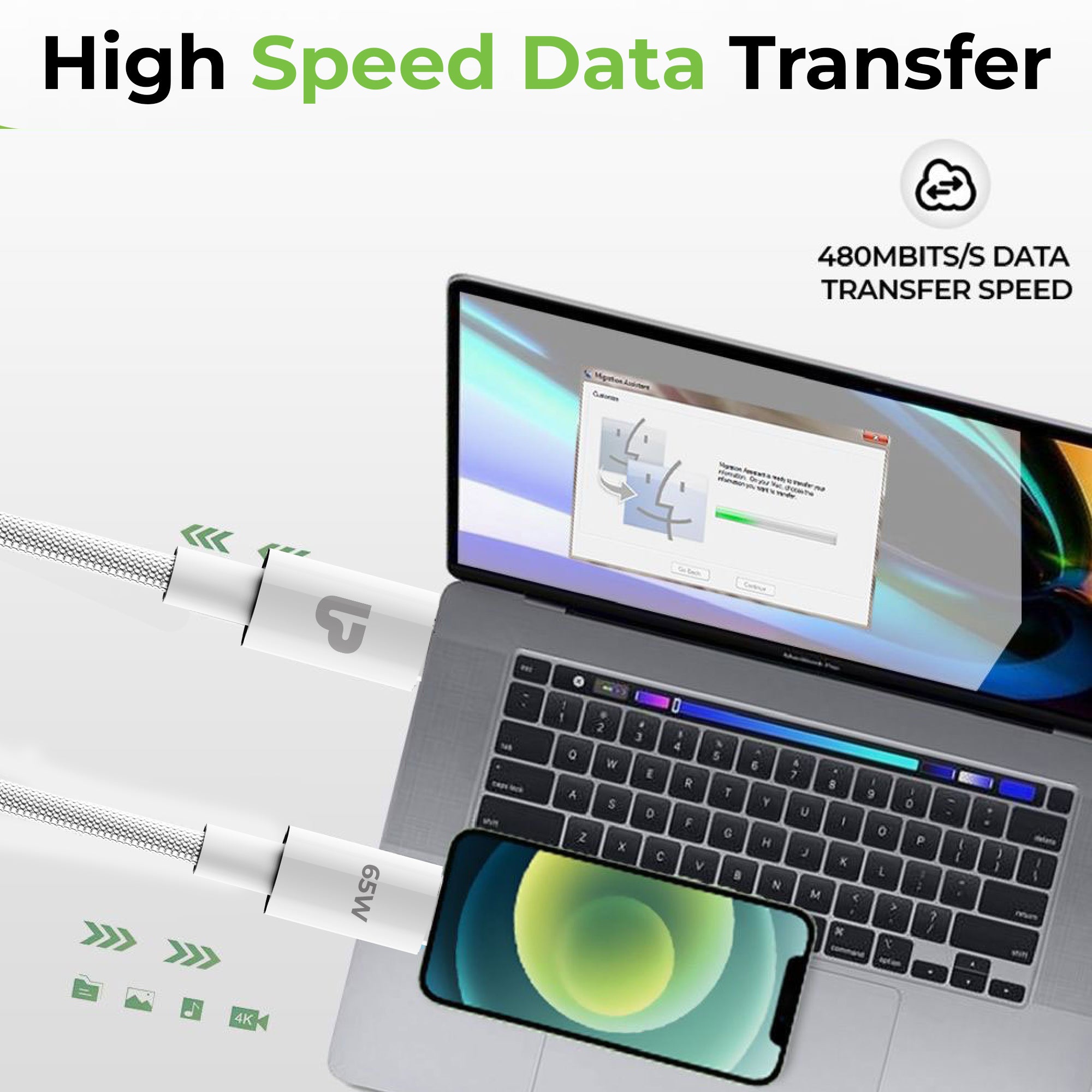 Zap+ 65 USB-C to USB-C 65W Power Delivery 3.1 Cable UL1228WHT-0100