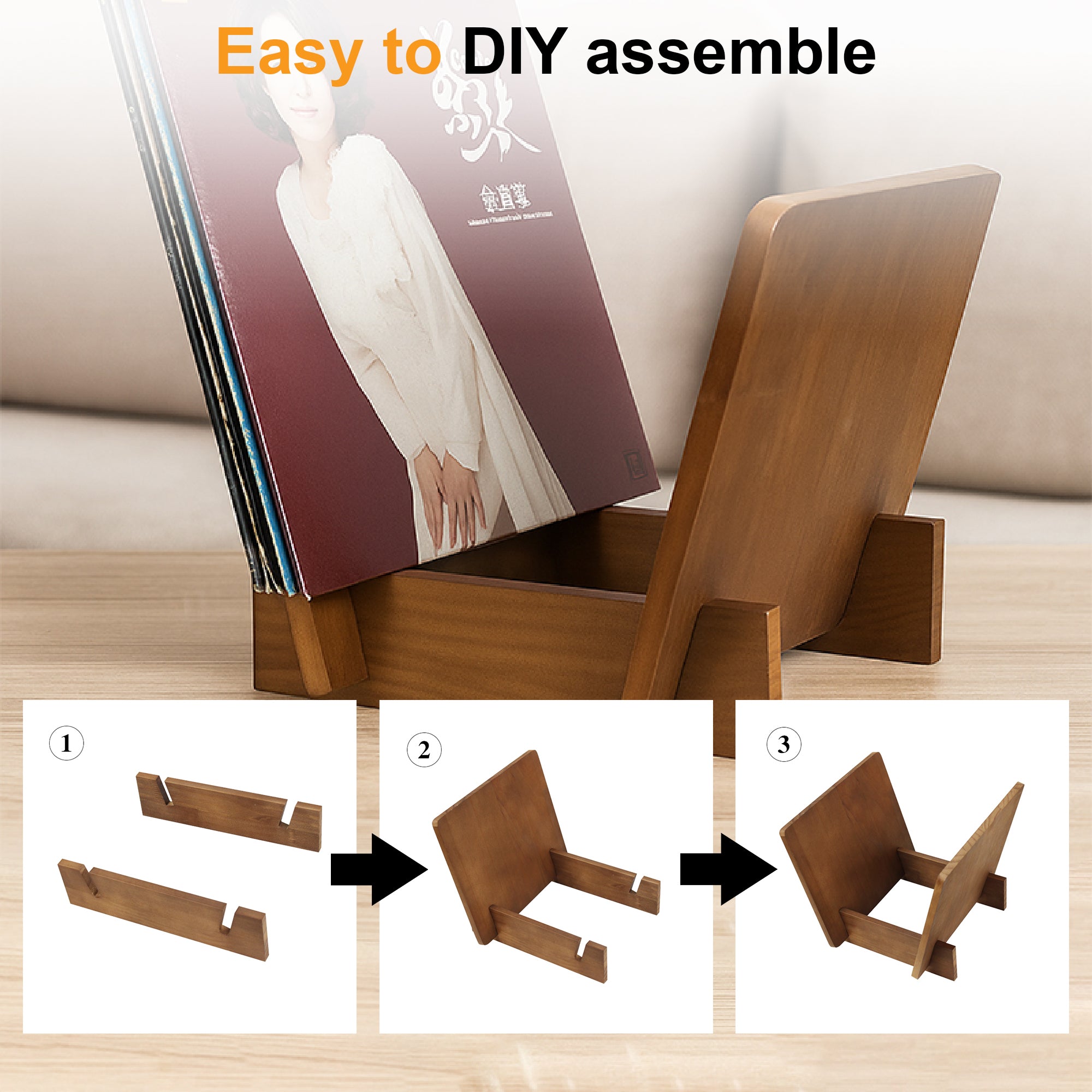 Self-Assemble Paulownia Wooden Record Desktop Stand (Holds 20-30 LPs) GK1253BWN