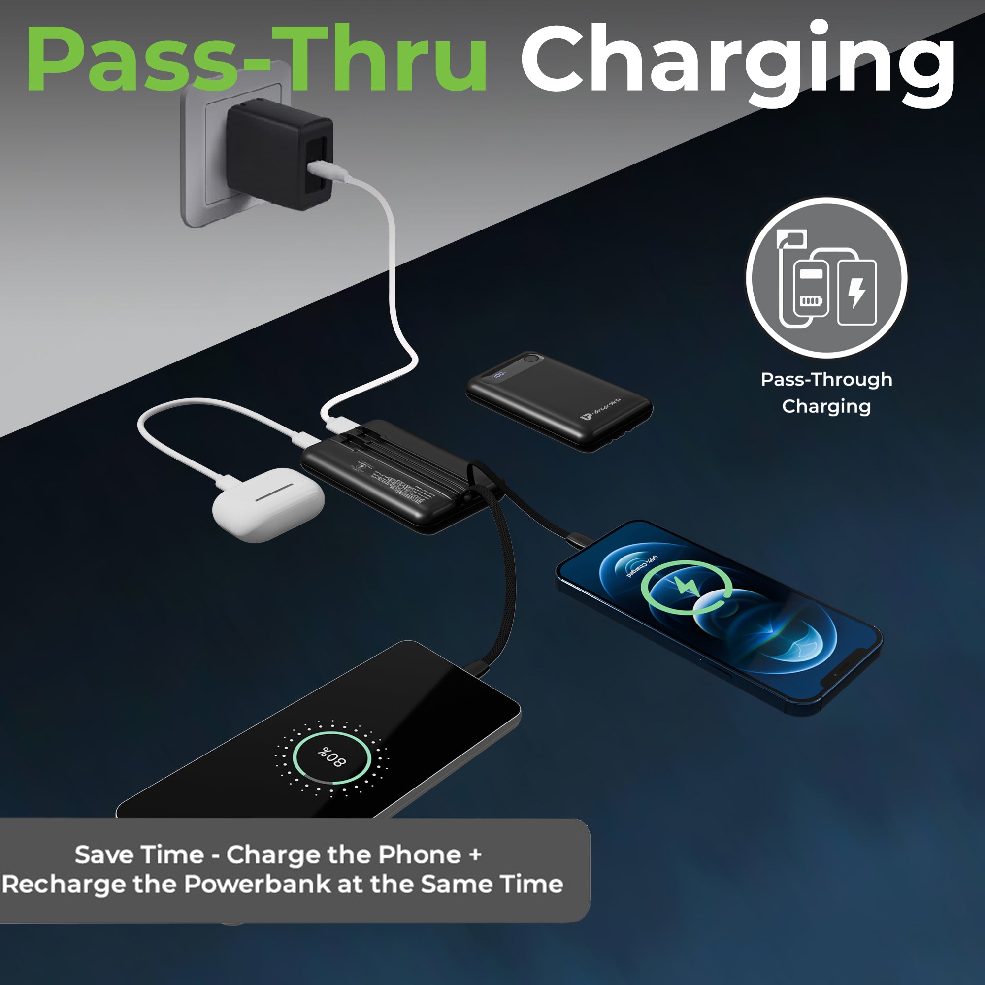 Ultra thin portable charger with Type C and iPhone connector