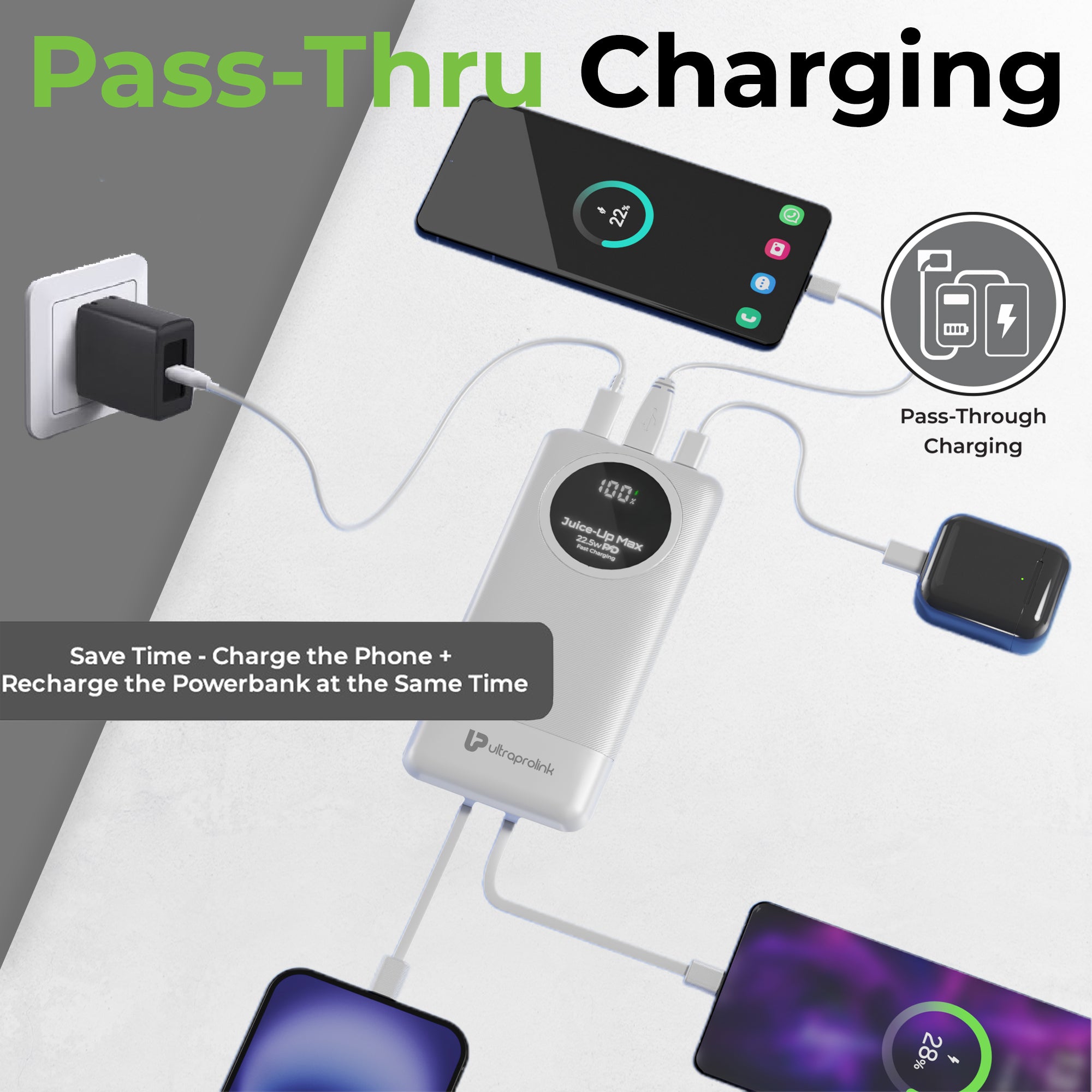 Juice-Up Max | 10000mah | Slim & compact Power Bank with Type C & iPhone Cable | UM1330