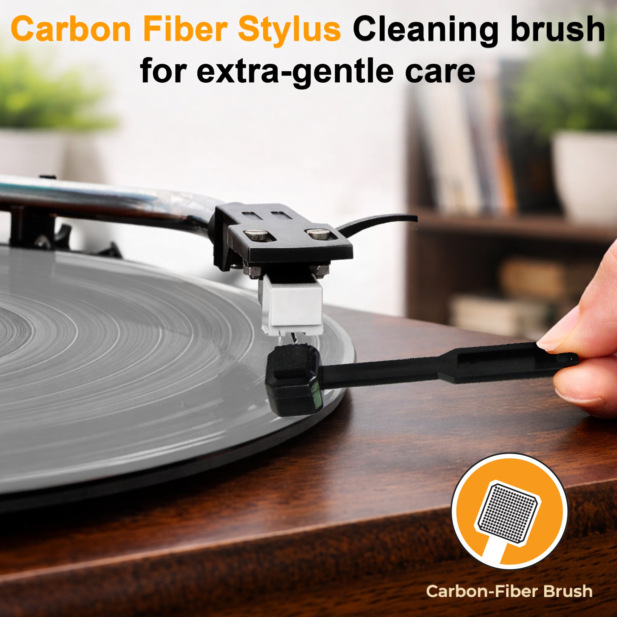 Vinyl Records Care Kit - Vevet brush with wooden handle, 50ml cleaning solution, stylus brushes & carry pouch GK1250