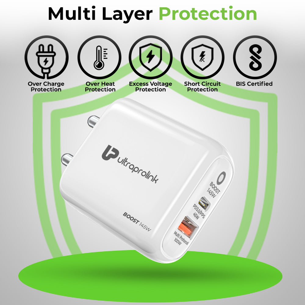 Boost 145 Dual USB Multi-Protocol Fast Travel Charger with 1m C-C Cable UM1134C