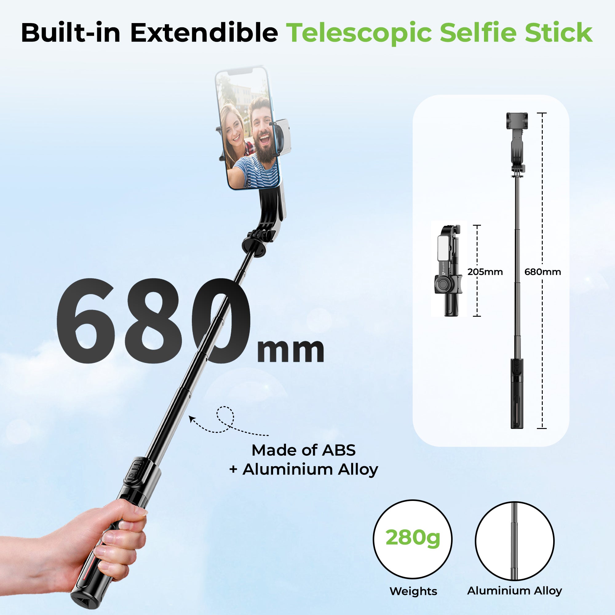 Snap-Z Pro | 3 in 1 Gimbal-Selfie Stick & Extendible Quadripod | UM1268