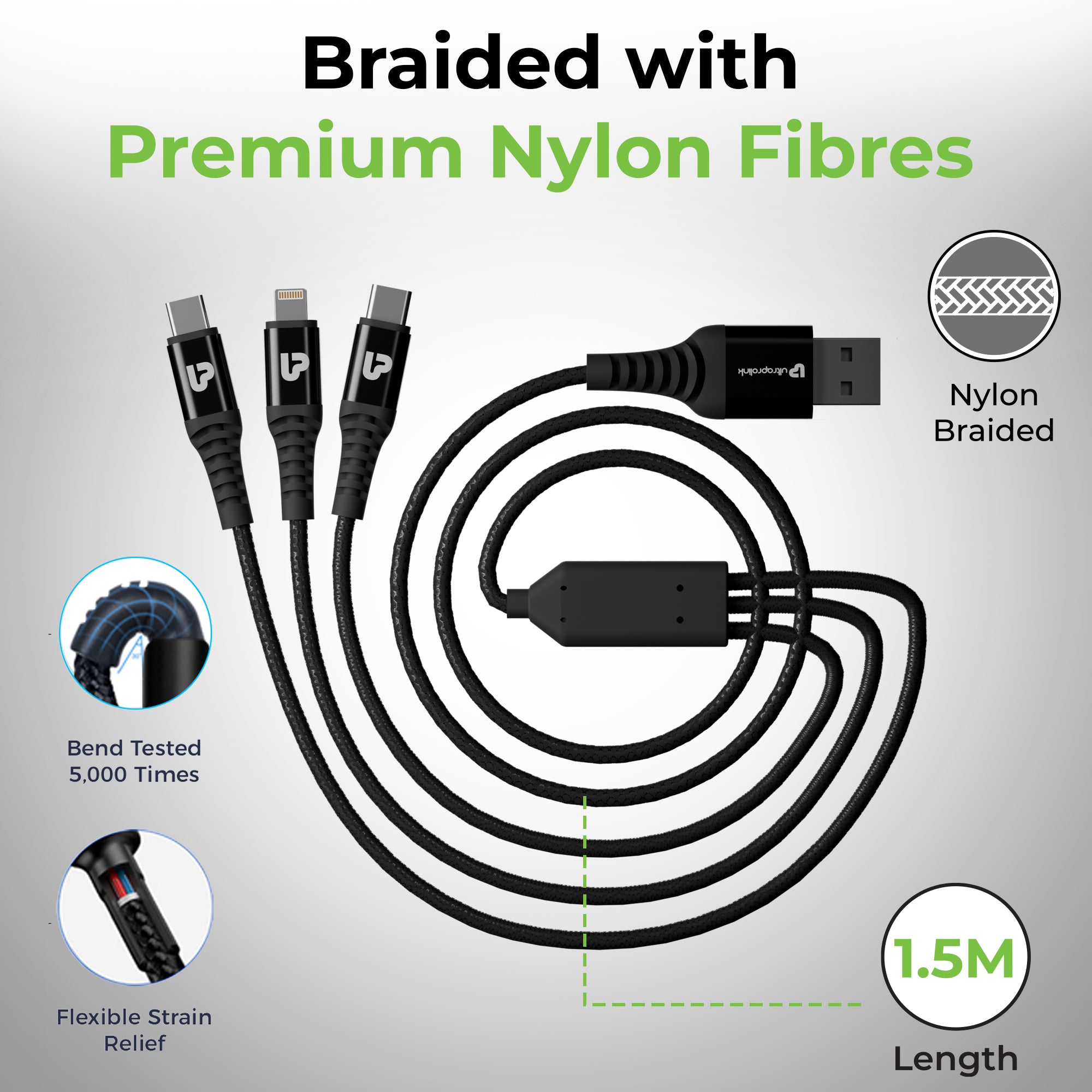 Mach Trio-Link | 51W Dual Port Fast Car Charger with 3-in-1 Cable | UM1270