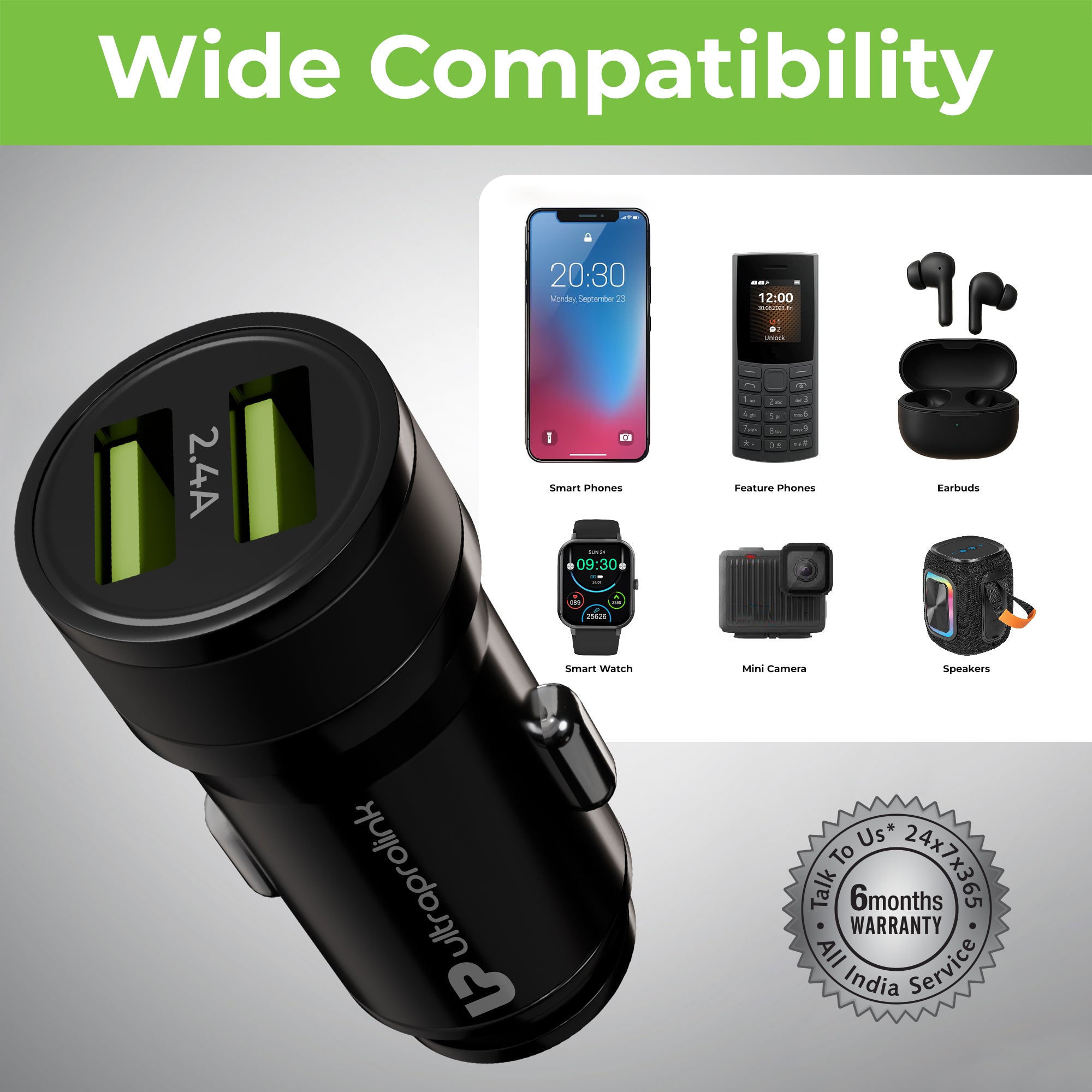 Mach 12 Dual USB Rapid Car Charger with Type C Cable UM1239