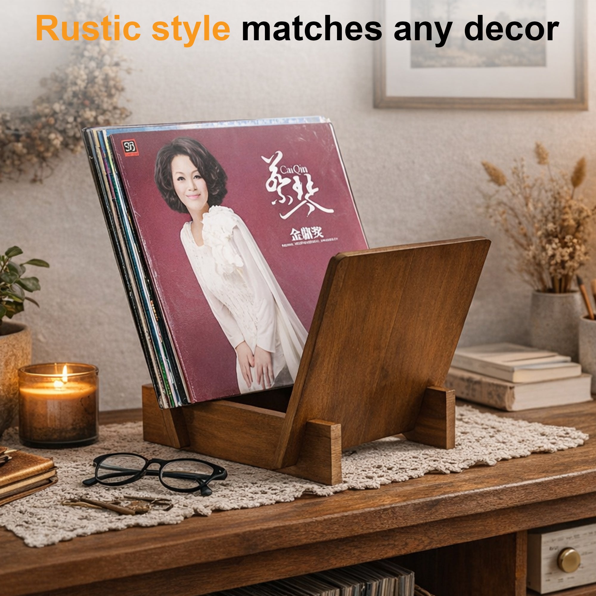 Self-Assemble Paulownia Wooden Record Desktop Stand (Holds 20-30 LPs) GK1253BWN