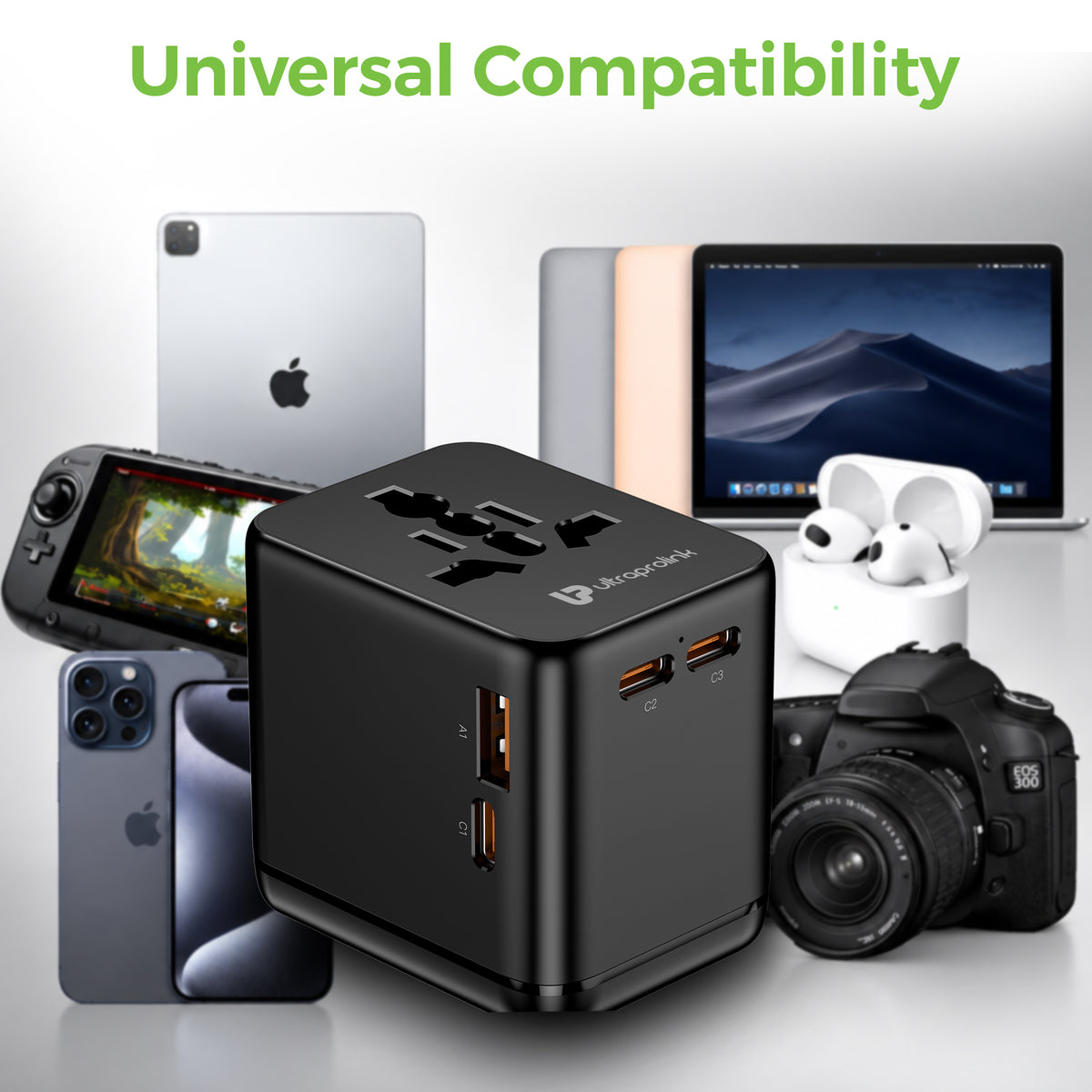 Universal Travel Adapter|30W GaN Charger with PD-PPS|Powers Up to 6 Devices | 2500W Max | UM1181