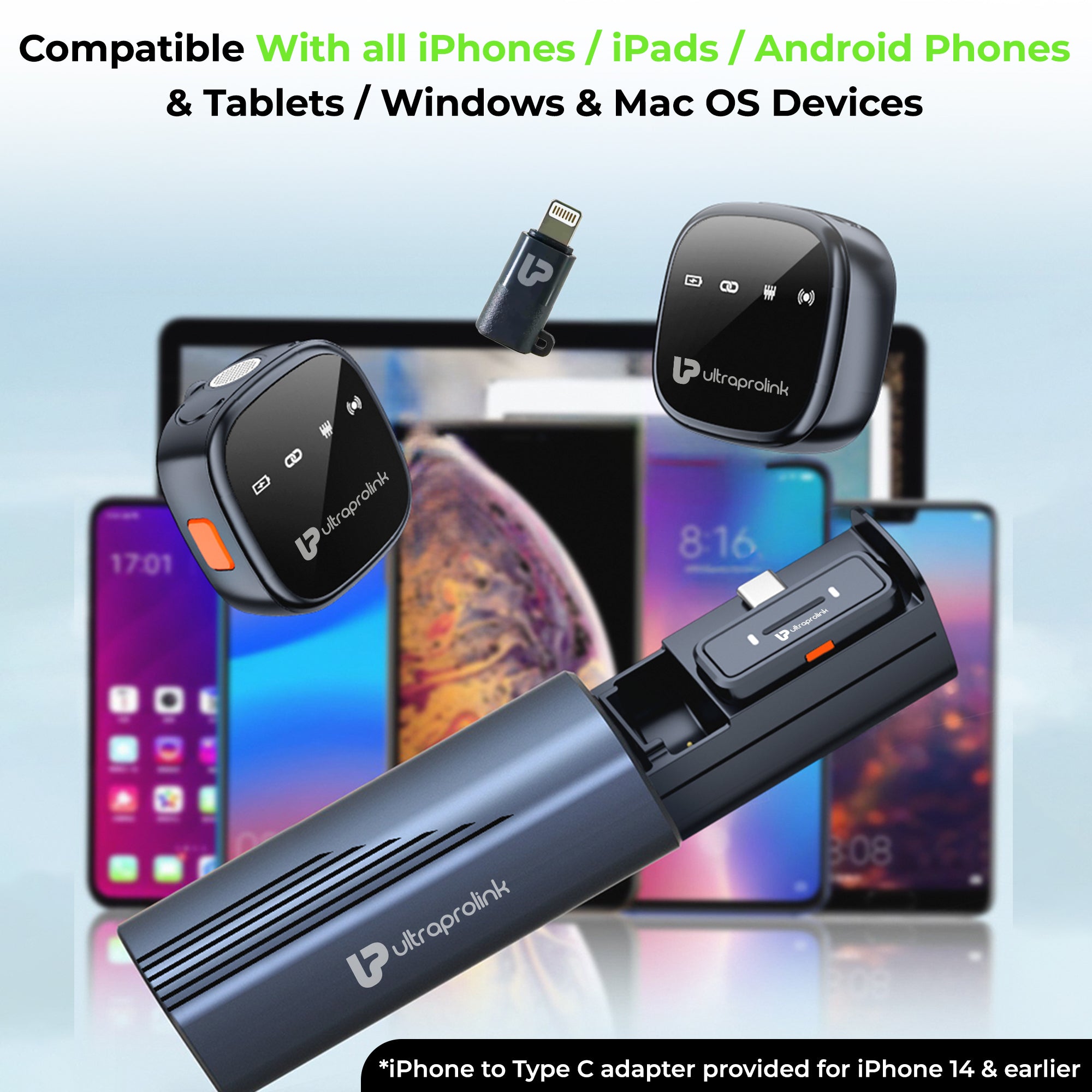 Sonic Pro | Dual Wireless Microphones with Charging Case | UM1214