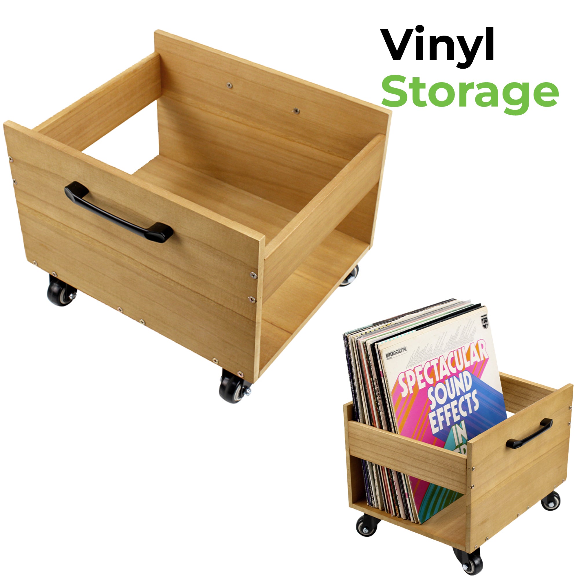 Vinyl Storage| Wooden 12″ LP Vinyl Record Storage Crate on Wheels GK1260CDR