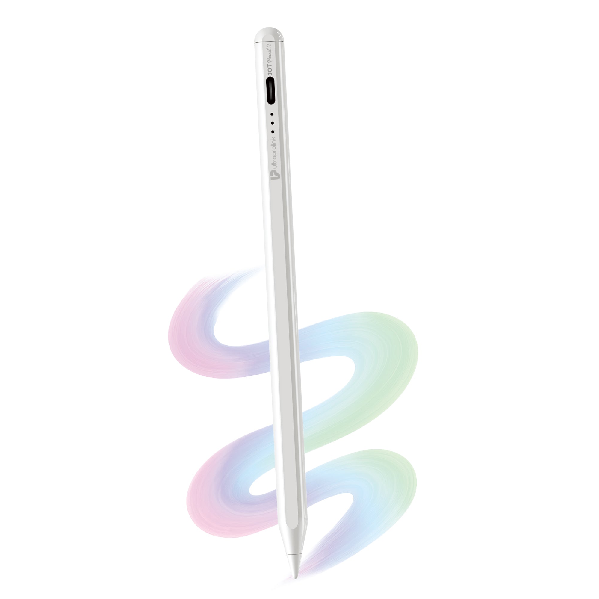 JOT Pencil Stylus Pen For Ipad, Android Tablets & Mobiles| Palm Rejection For Ipad| Magnetic|10Hr Use|Fast Charging|For Ios & Android Touchscreens|Led Indicator|3 Nibs,White UM1238
