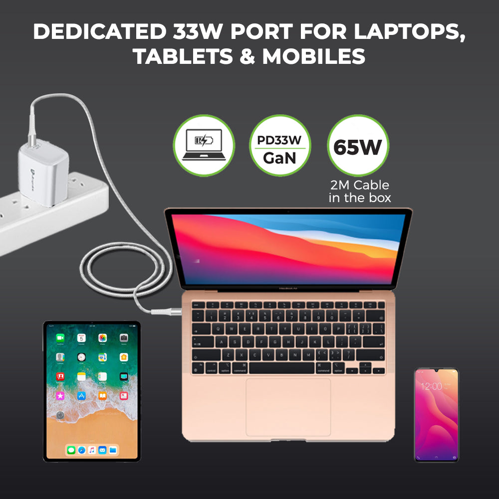 PD33 GaN power delivery fast charger for laptops, tabs & mobiles