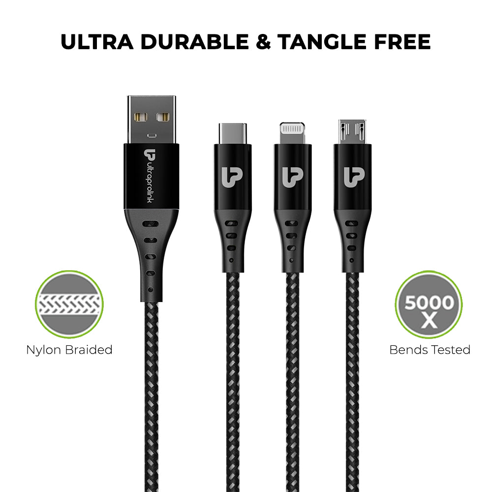 Ultra durable & tangle free 18 W 3in1 Fast Charging Cable