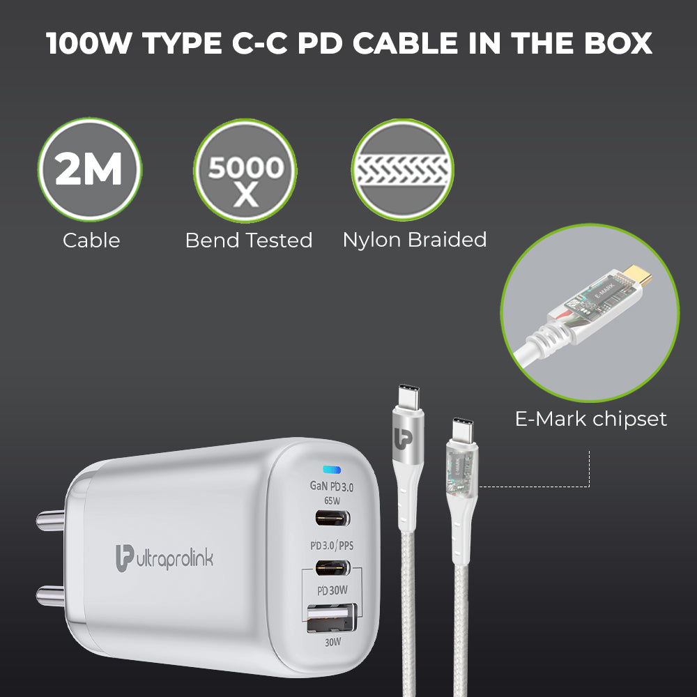 95W Power Delivery GaN Charger with type C cable