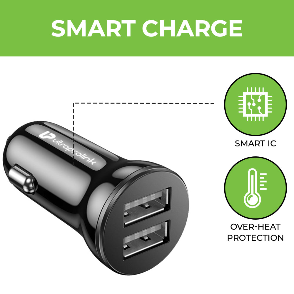 UltraProlink Mach 12 Dual USB Car Charger 2 .4A/1 2 W with Type C cabl