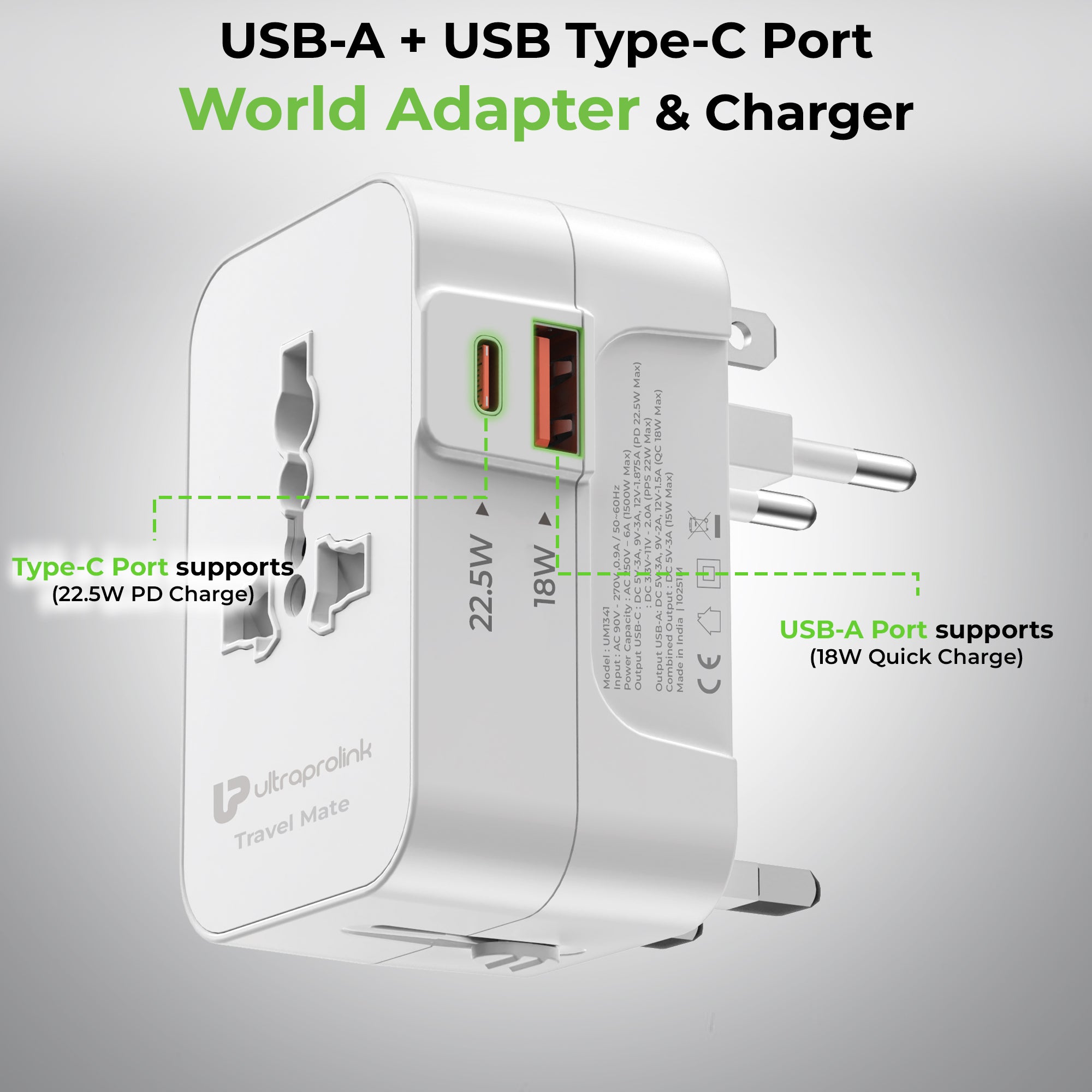 Travel Mate | World Travel Adapter & 2 USB Charger (PD 20W) | UM1341