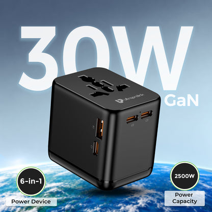 Universal Travel Adapter|30W GaN Charger with PD-PPS|Powers Up to 6 Devices | 2500W Max | UM1181