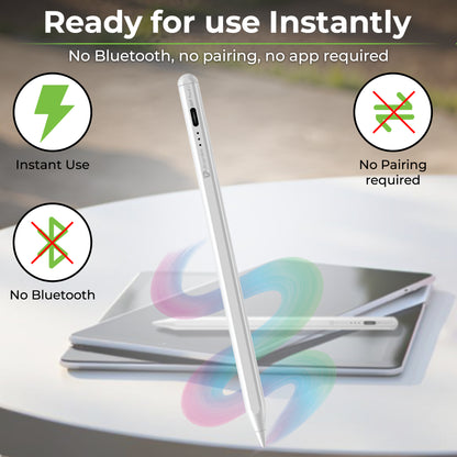 JOT Pencil Stylus Pen For Ipad, Android Tablets & Mobiles| Palm Rejection For Ipad| Magnetic|10Hr Use|Fast Charging|For Ios & Android Touchscreens|Led Indicator|3 Nibs,White UM1238