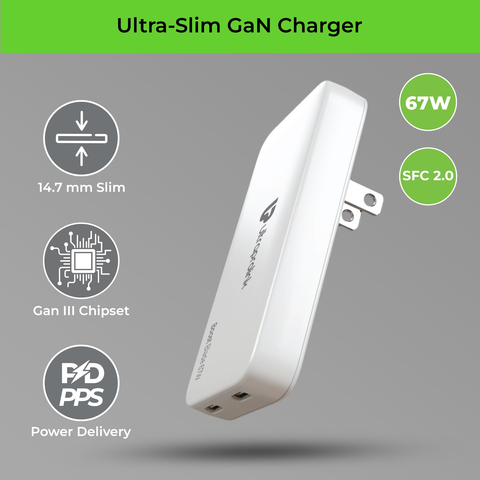 Boost Blade Ultra-Slim 67W International World Travel Adapter & Charger with Type C Cable UM1200