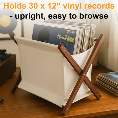 portable vinyl record storage box canvas wood LP holder for 30 records