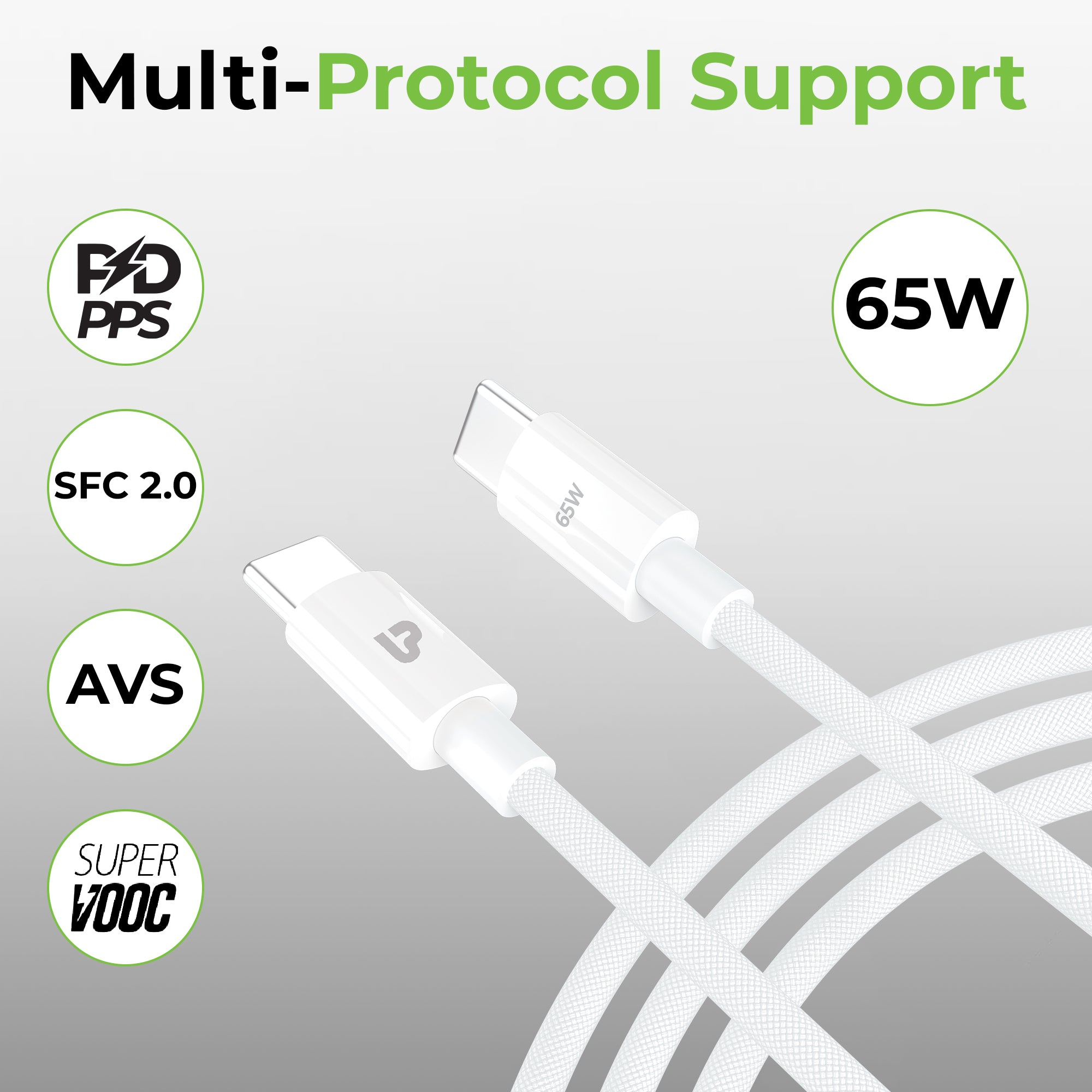 Zap+ 65 USB-C to USB-C 65W Power Delivery 3.1 Cable UL1228WHT-0100