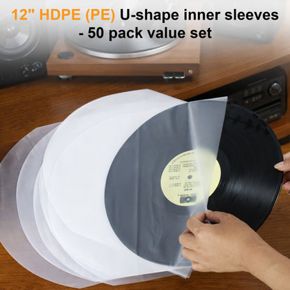 HDPE U-shape inner sleeves for 12 inch records protective cover set