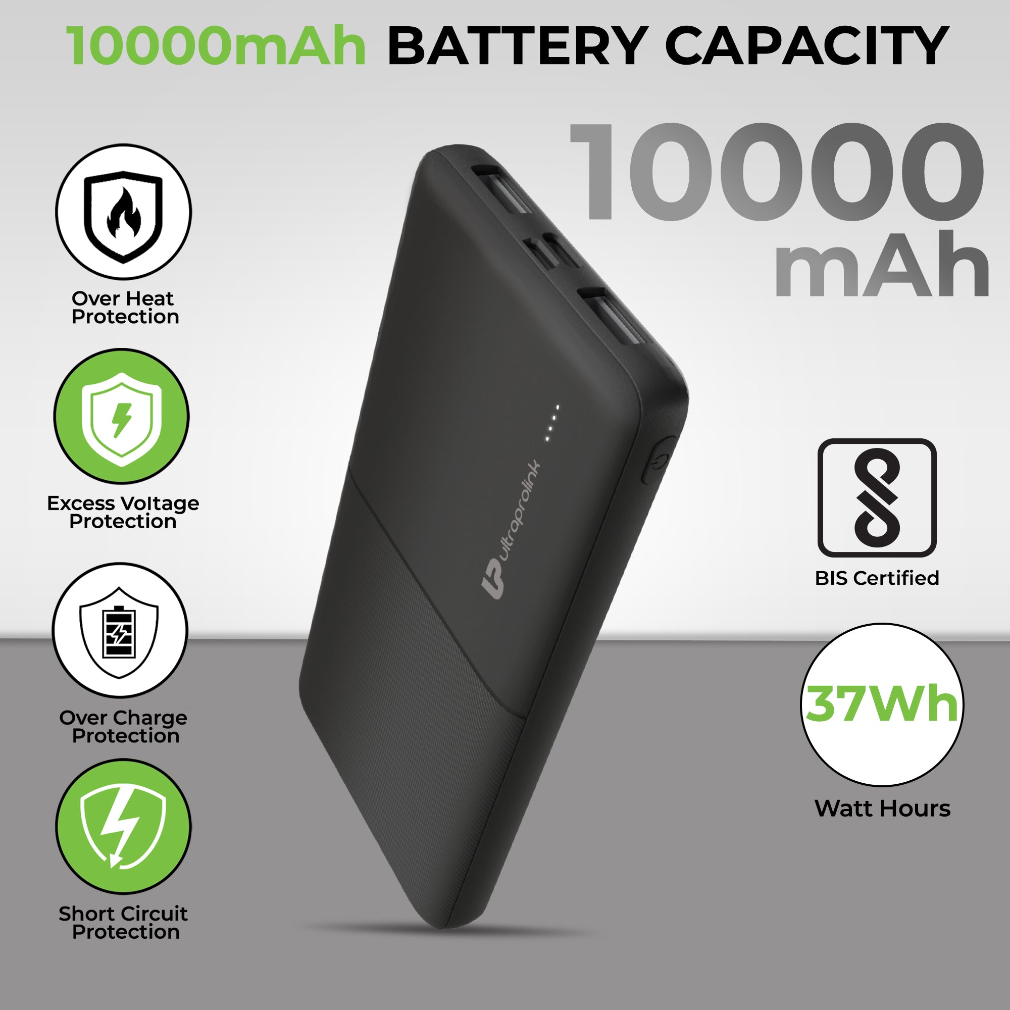 Juice-Up Pronto | 10000mAh Slim Power Bank|12W Fast Charging | UM1332BLK